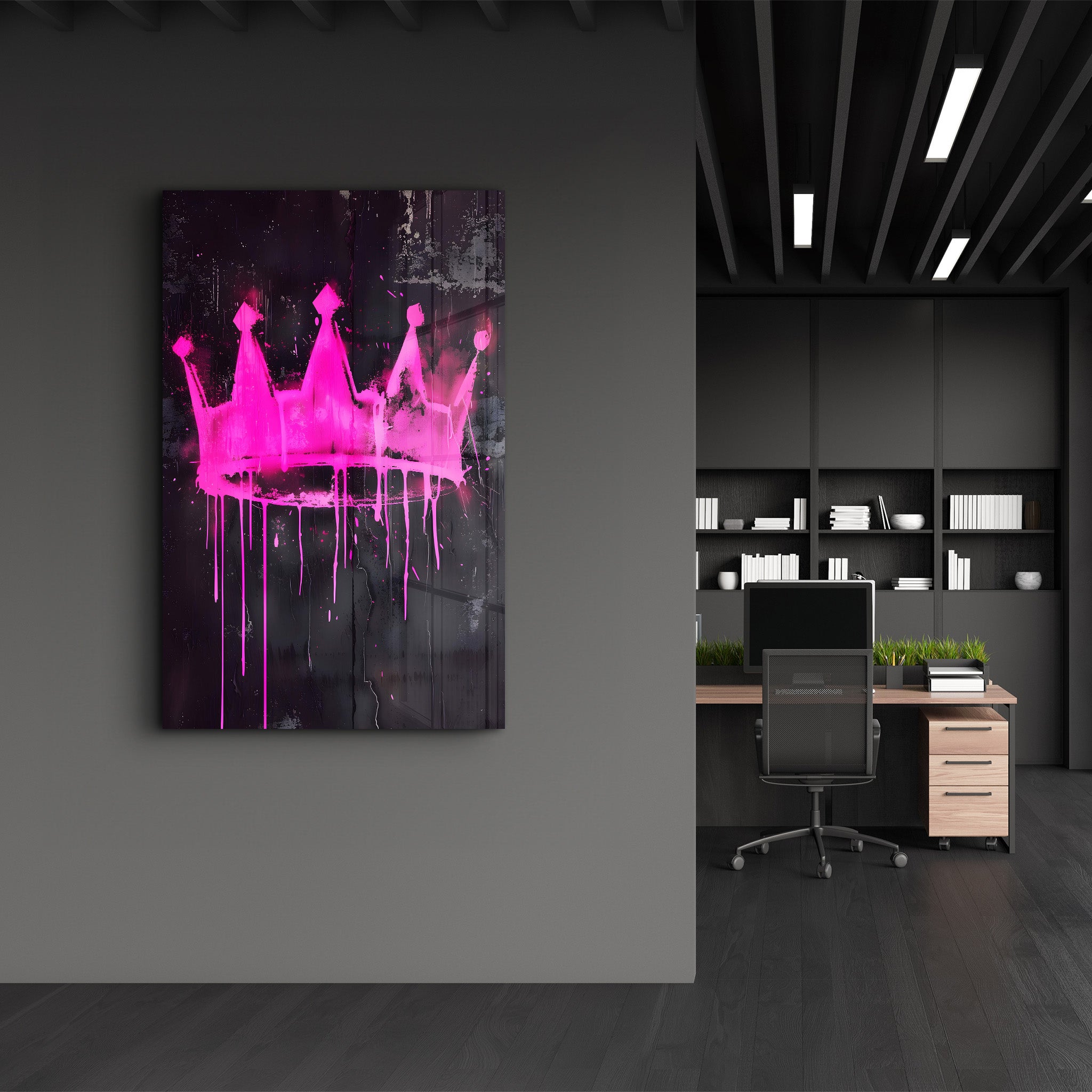 Pink Crown - Glass Wall Art - Artdesigna