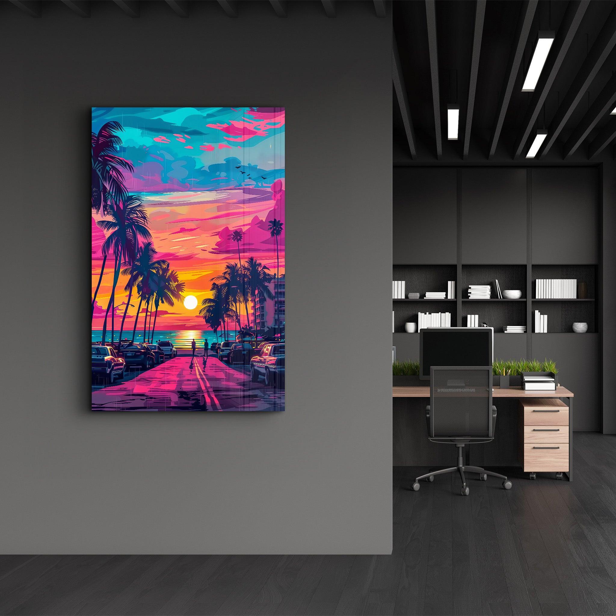 MiaMi Sunset | Designers Collection Glass Wall Art - Artdesigna