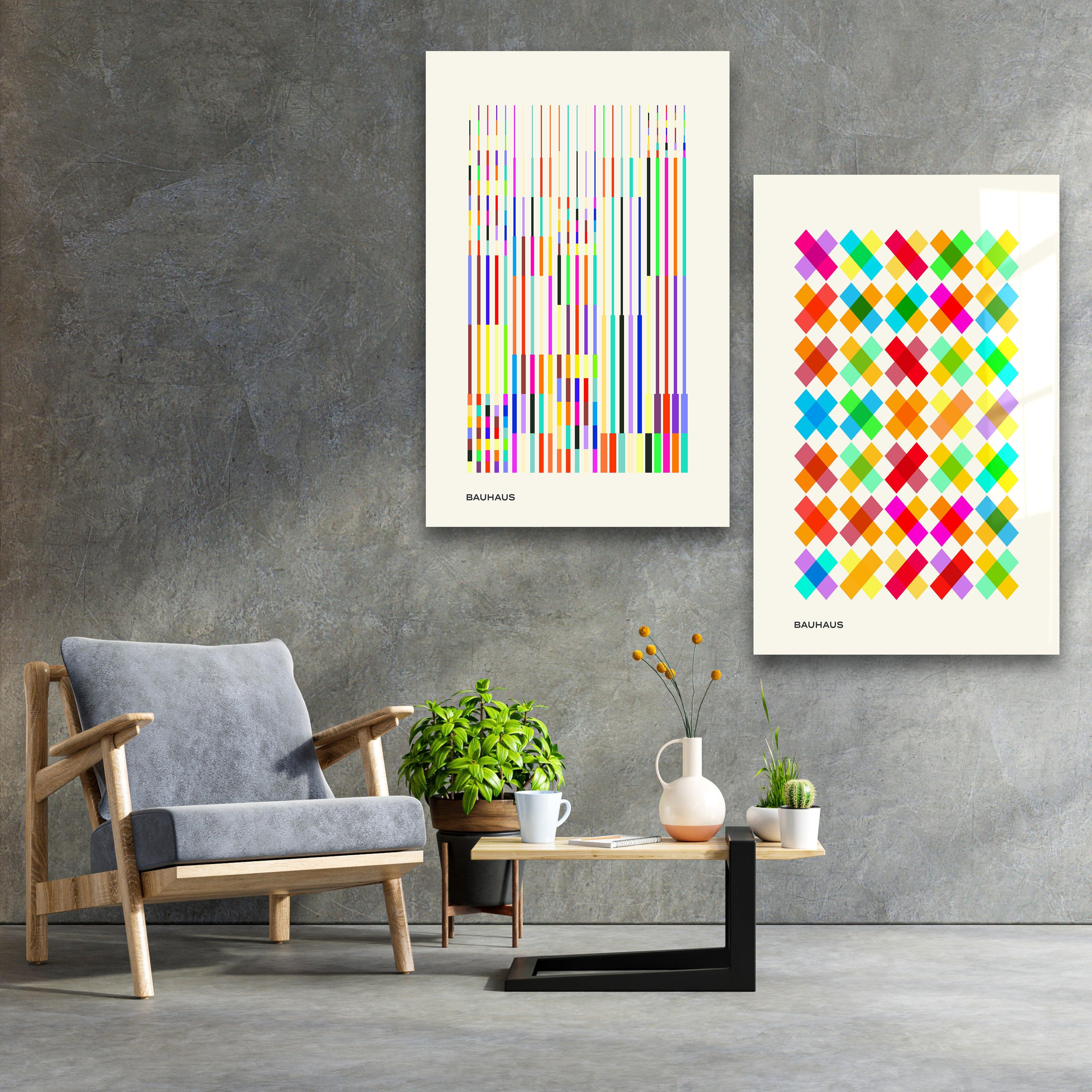 ."Bauhaus Rainbow Duo". Contemporary Gallery Collection Glass Wall Art - ArtDesigna Glass Printing Wall Art