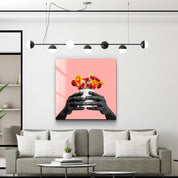 ."Holding the Flower - Pink". Contemporary Collection Glass Wall Art - ArtDesigna Glass Printing Wall Art