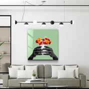 ."Holding the Flower - Green". Contemporary Collection Glass Wall Art - ArtDesigna Glass Printing Wall Art