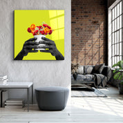 ."Holding the Flower - Lime". Contemporary Collection Glass Wall Art - ArtDesigna Glass Printing Wall Art