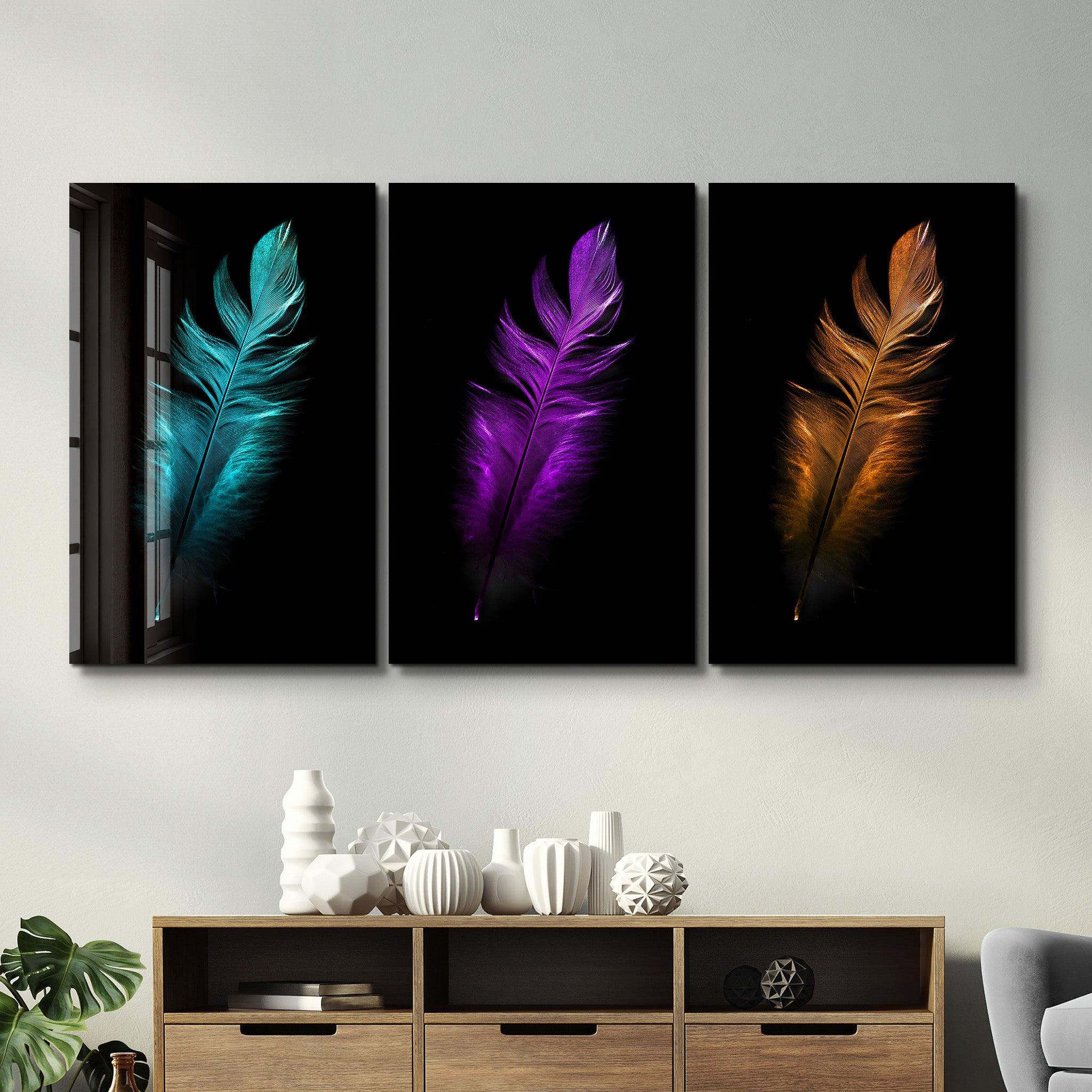 ・"Feathers - Trio"・Glass Wall Art - ArtDesigna Glass Printing Wall Art