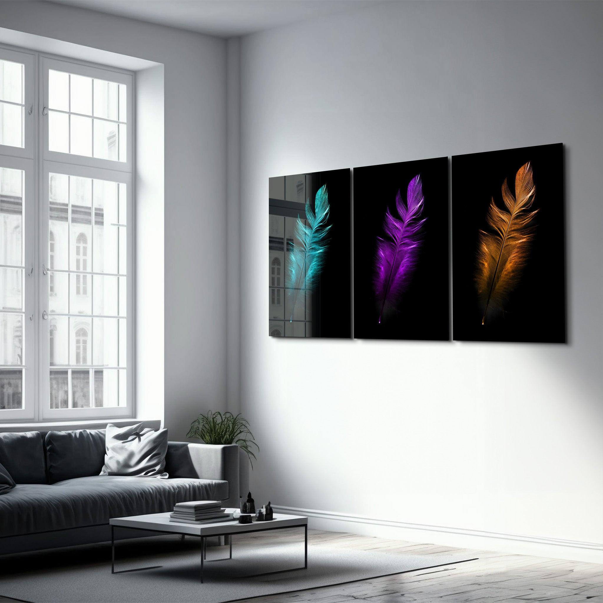 ・"Feathers - Trio"・Glass Wall Art - ArtDesigna Glass Printing Wall Art