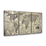 Vintage World Map Trio | Glass Wall Art