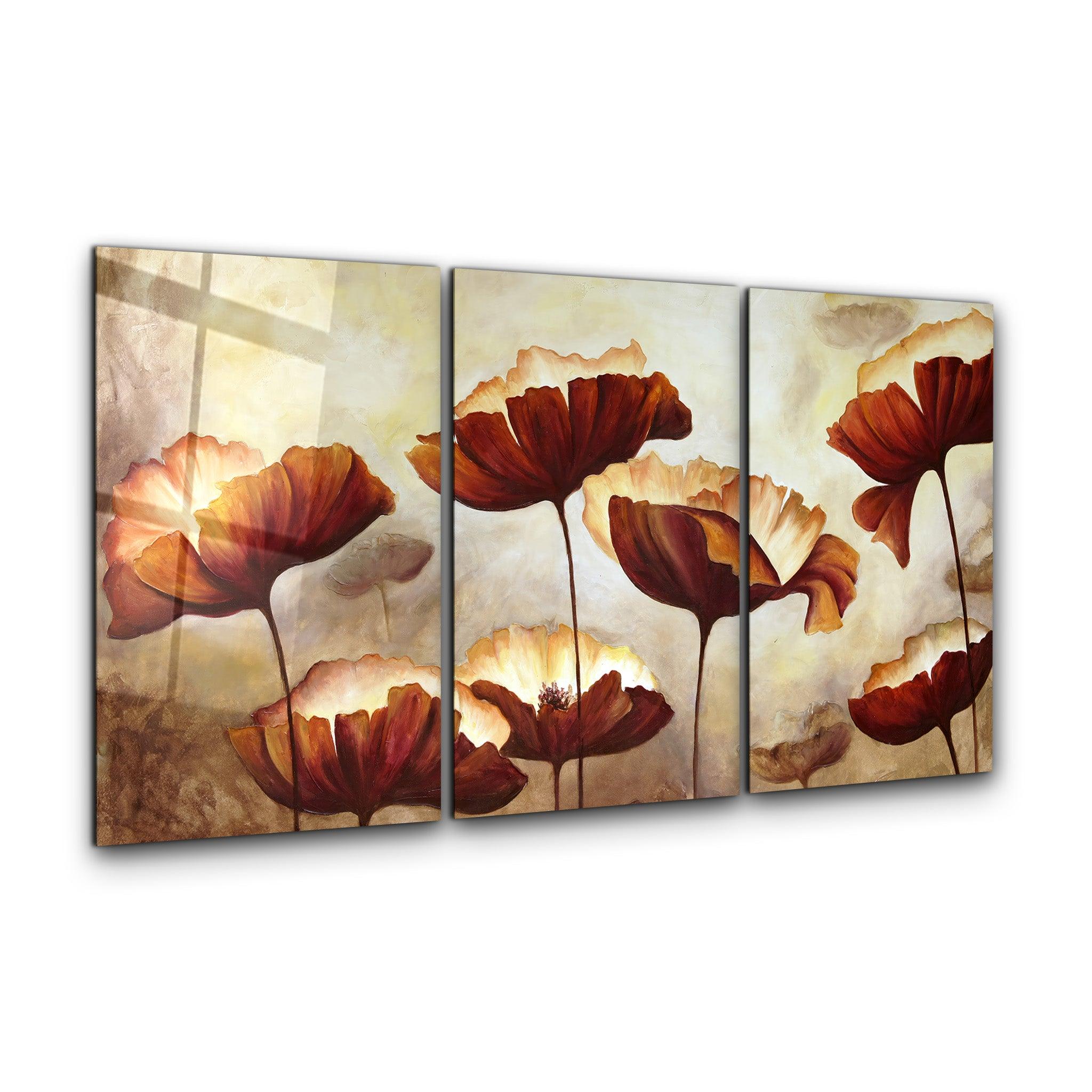 ・"Brown Flowers - Trio"・Glass Wall Art - ArtDesigna Glass Printing Wall Art