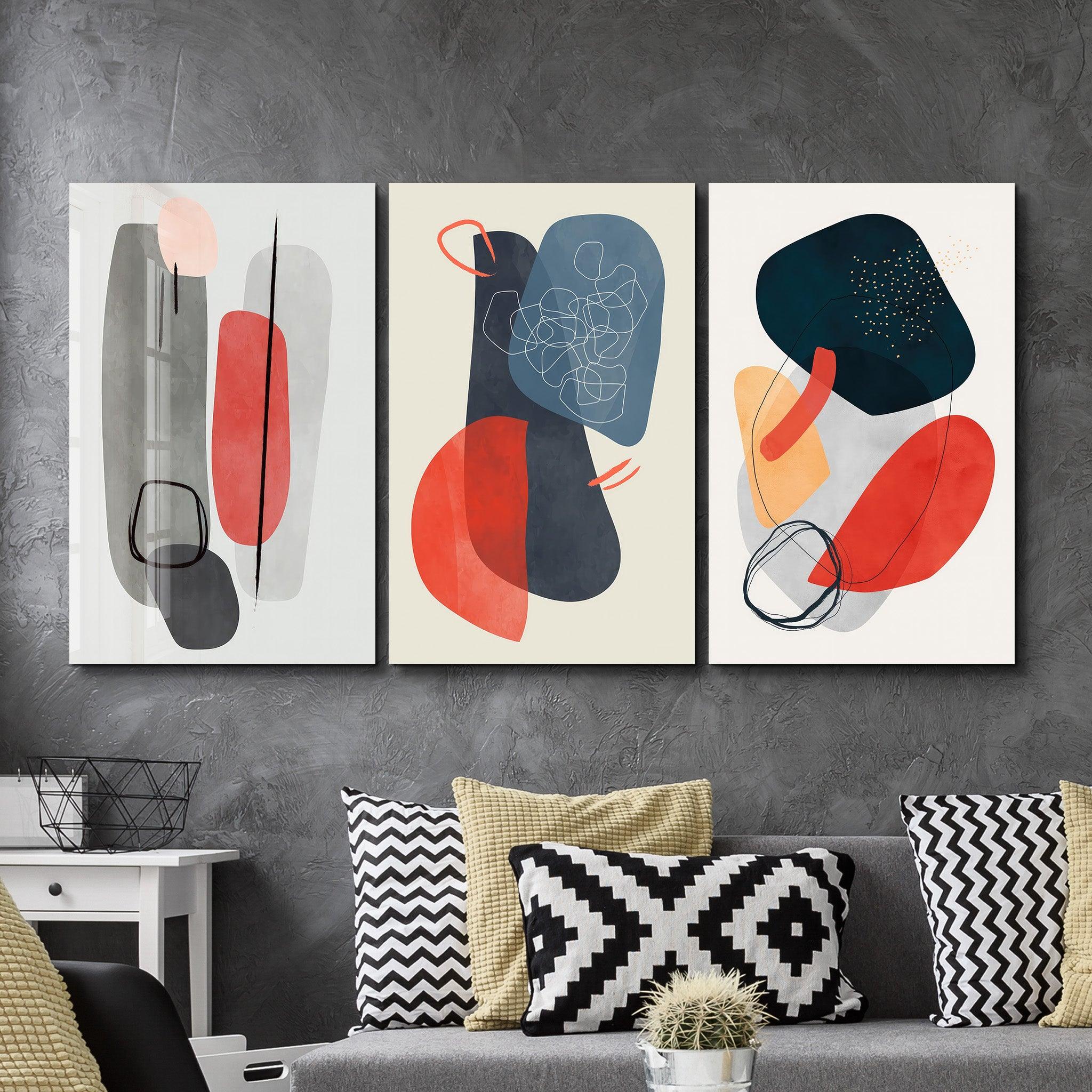 ・"Abstract Shapes and Lines V2 - Trio"・Glass Wall Art - ArtDesigna Glass Printing Wall Art