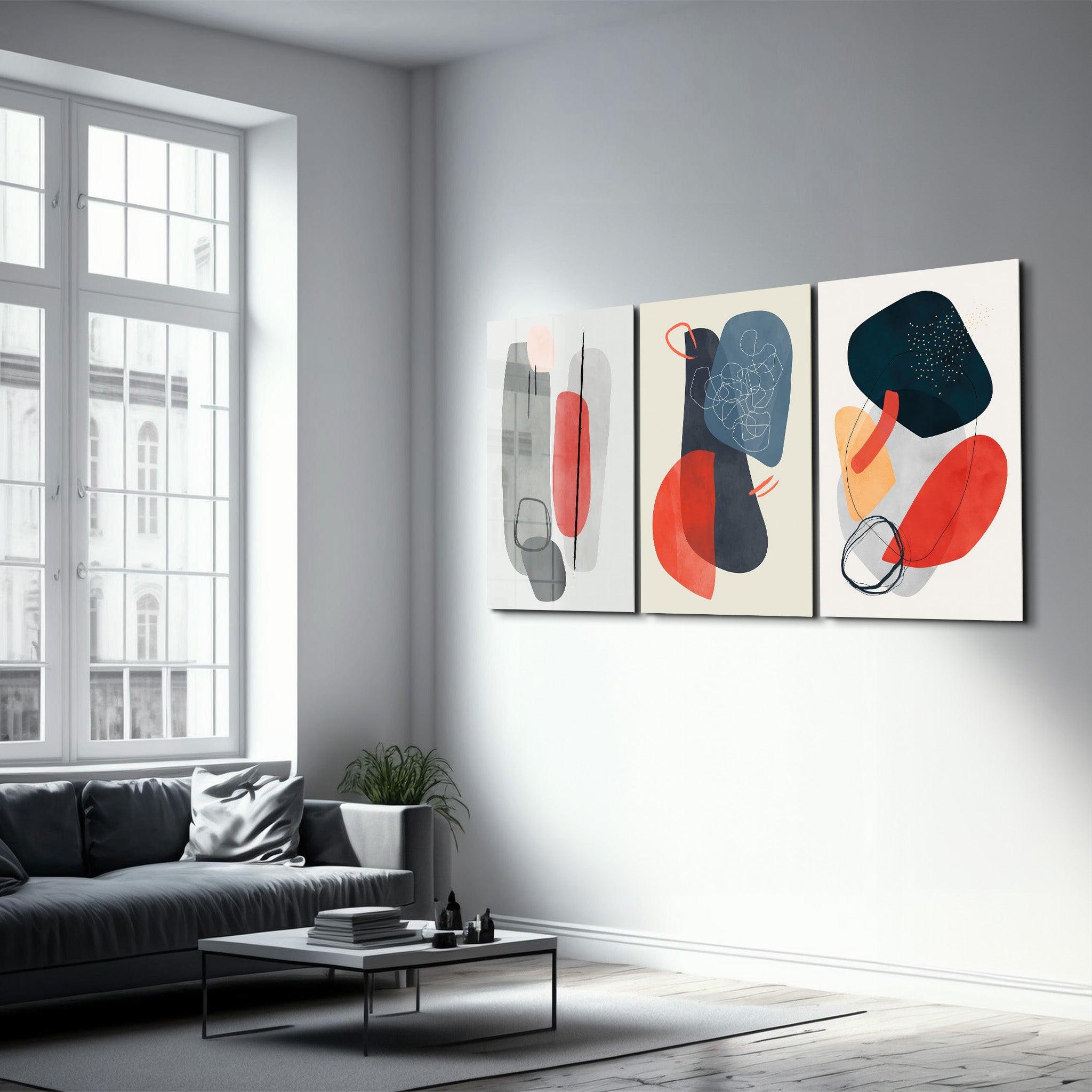 ・"Abstract Shapes and Lines V2 - Trio"・Glass Wall Art - ArtDesigna Glass Printing Wall Art