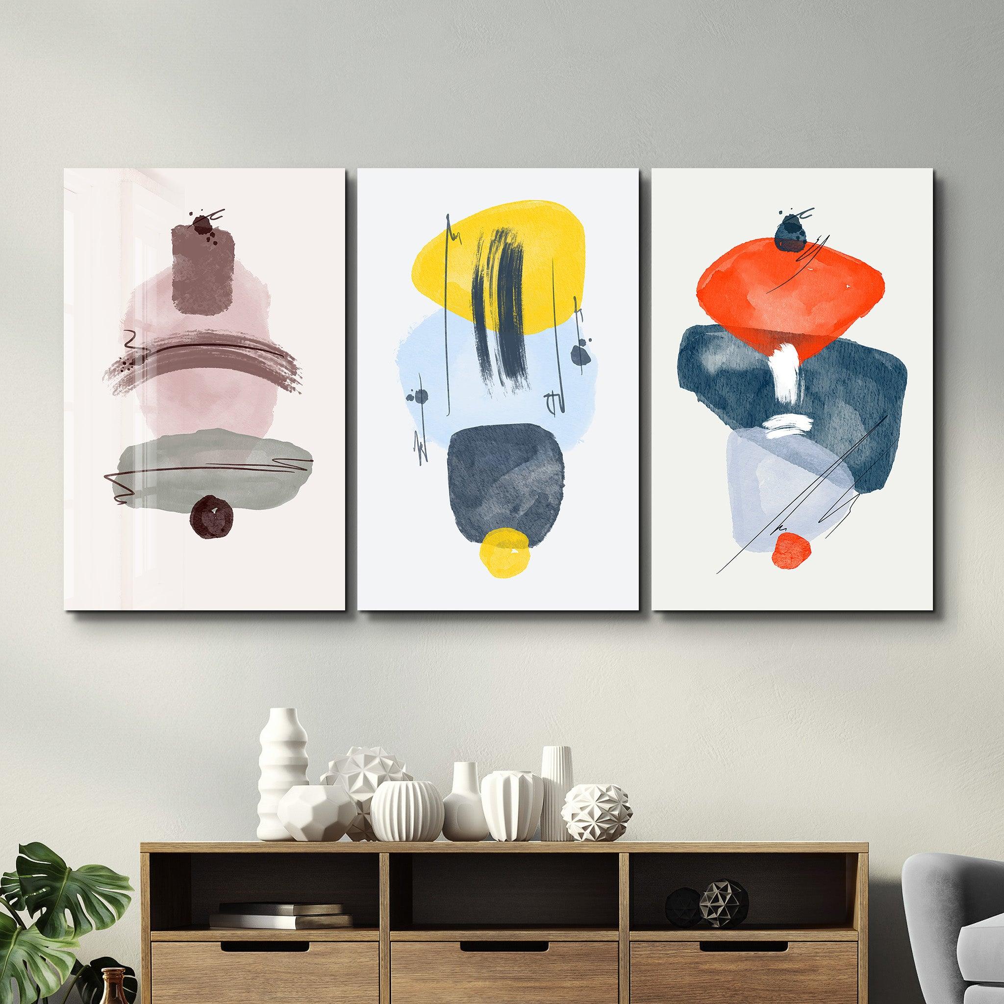 ・"Abstract Shapes and Lines - Trio"・Glass Wall Art - ArtDesigna Glass Printing Wall Art