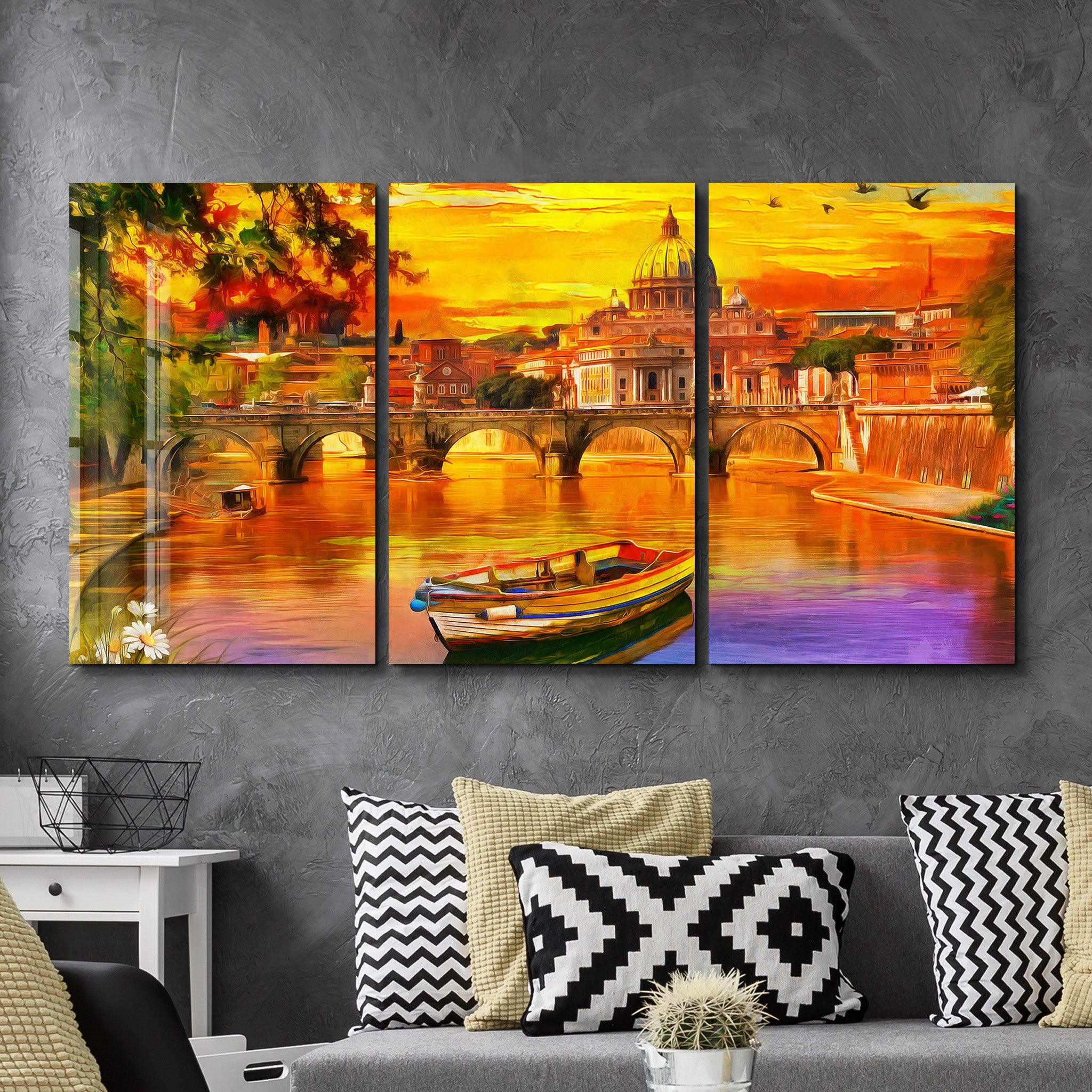 ・"Oil Painting Old River - Trio"・Glass Wall Art - ArtDesigna Glass Printing Wall Art