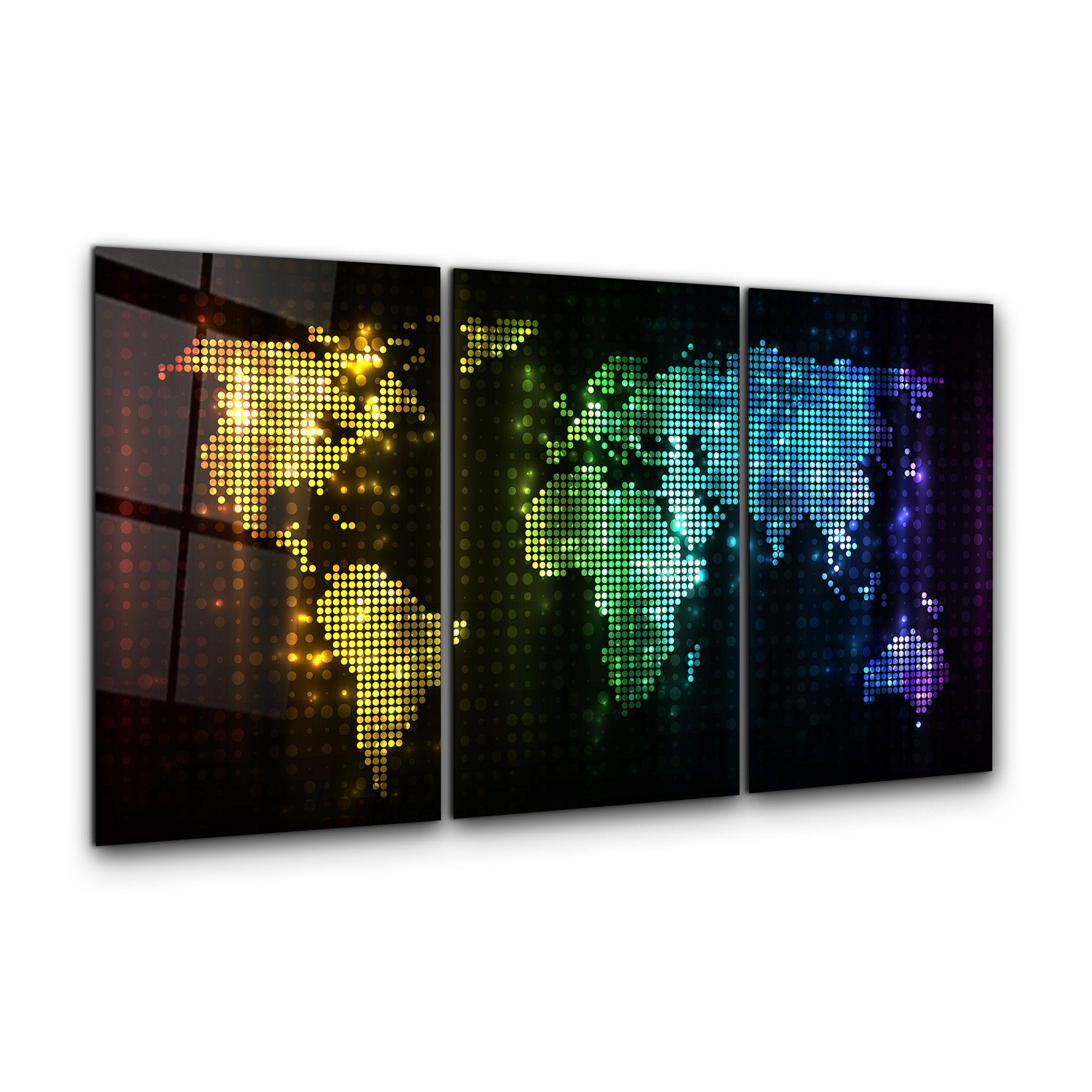 ・"World Map Dot Design - Trio"・Glass Wall Art - ArtDesigna Glass Printing Wall Art