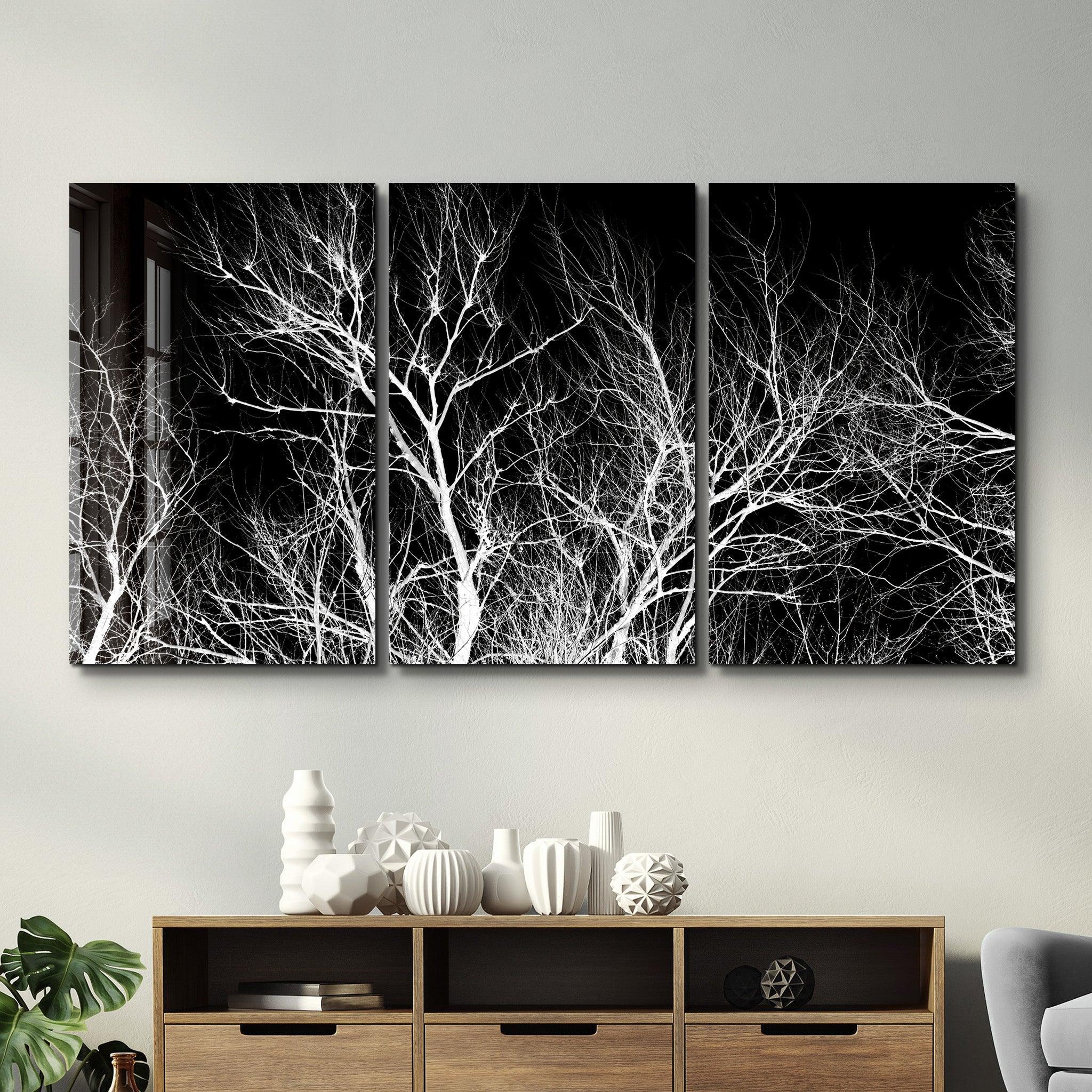 ・"Dried Branches Black and White - Trio"・Glass Wall Art - ArtDesigna Glass Printing Wall Art