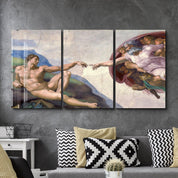 ・"Michelangelo - The Creation of Adam - Trio"・Glass Wall Art - ArtDesigna Glass Printing Wall Art