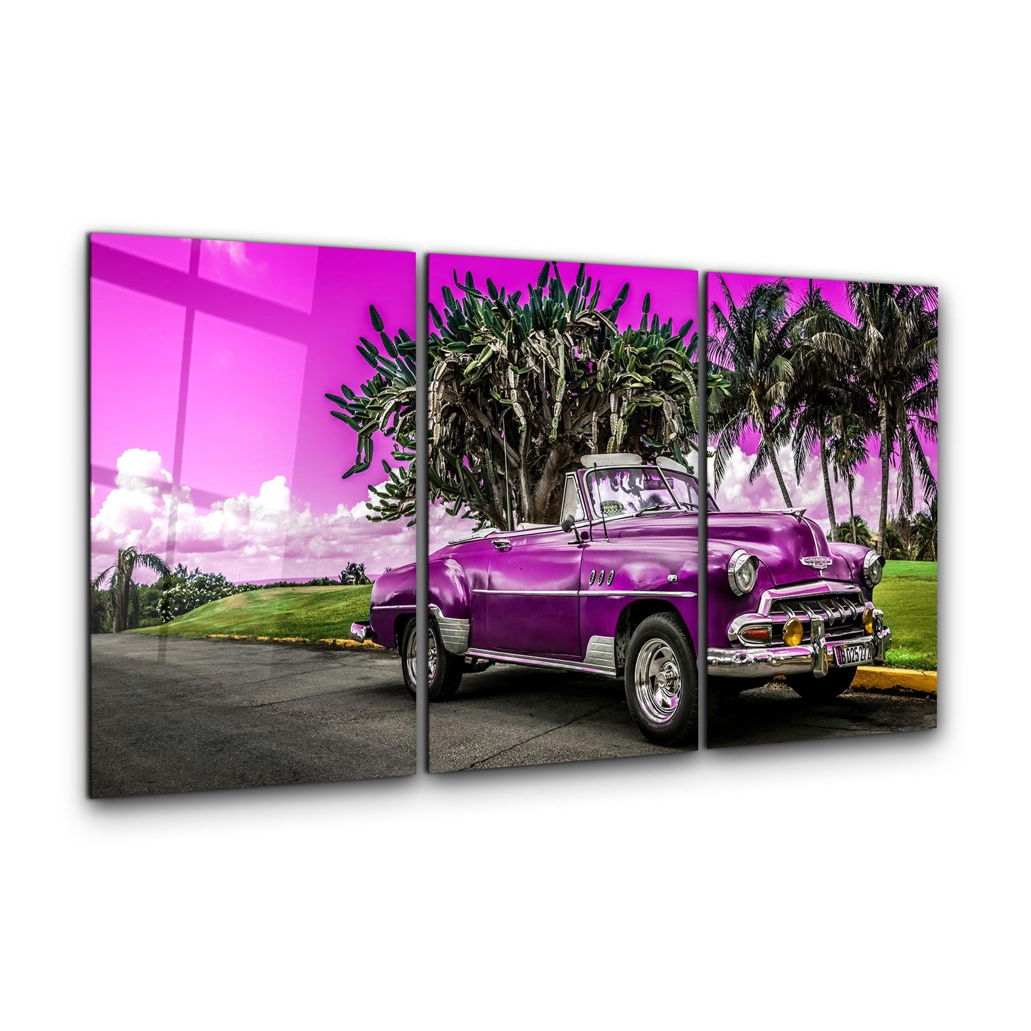 ・"Pink Chevy - Trio"・Glass Wall Art - ArtDesigna Glass Printing Wall Art