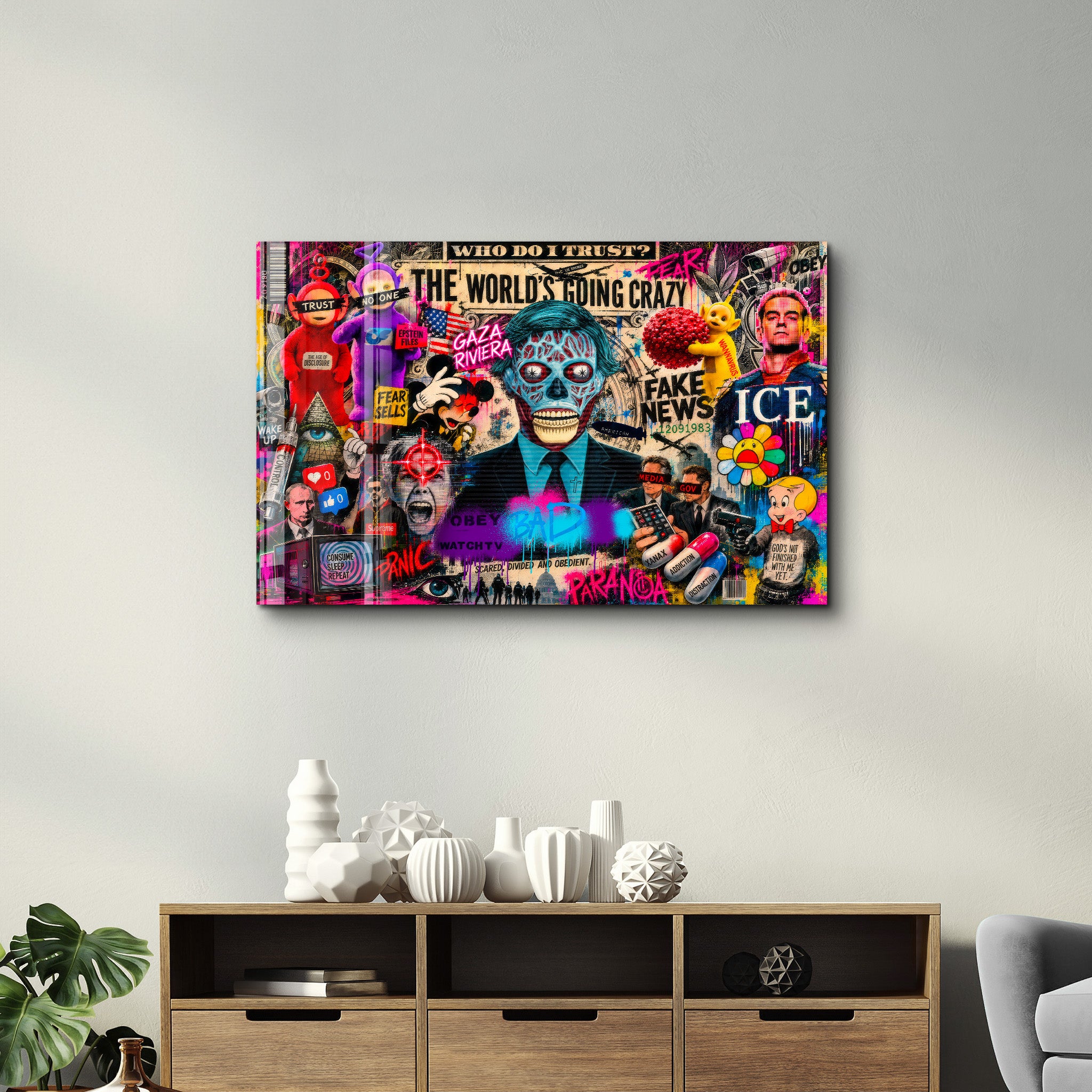 The world's going crazy by Mr. Pablo Costa | Glass Wall Art