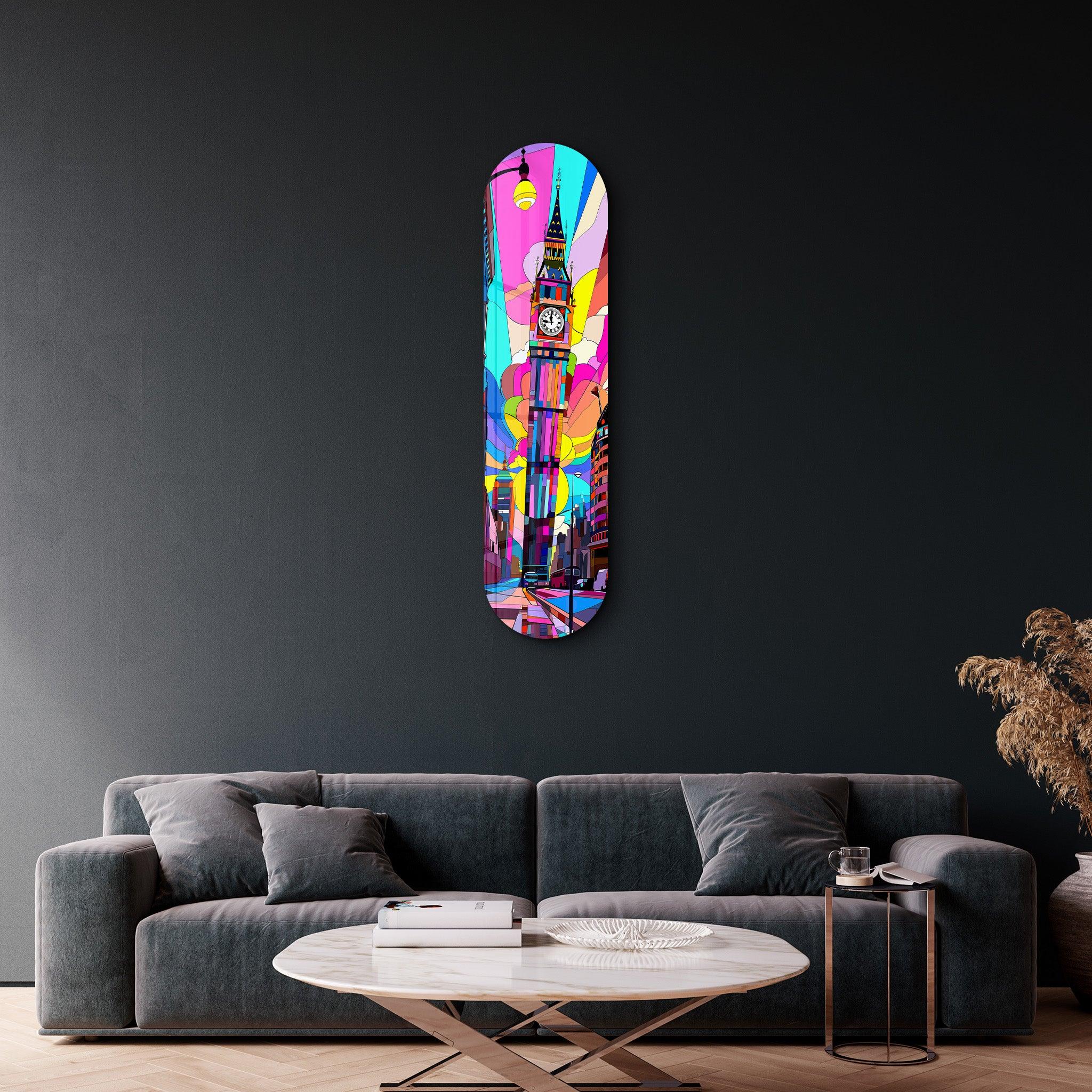 London Skateboard | Glass Wall Art - Artdesigna