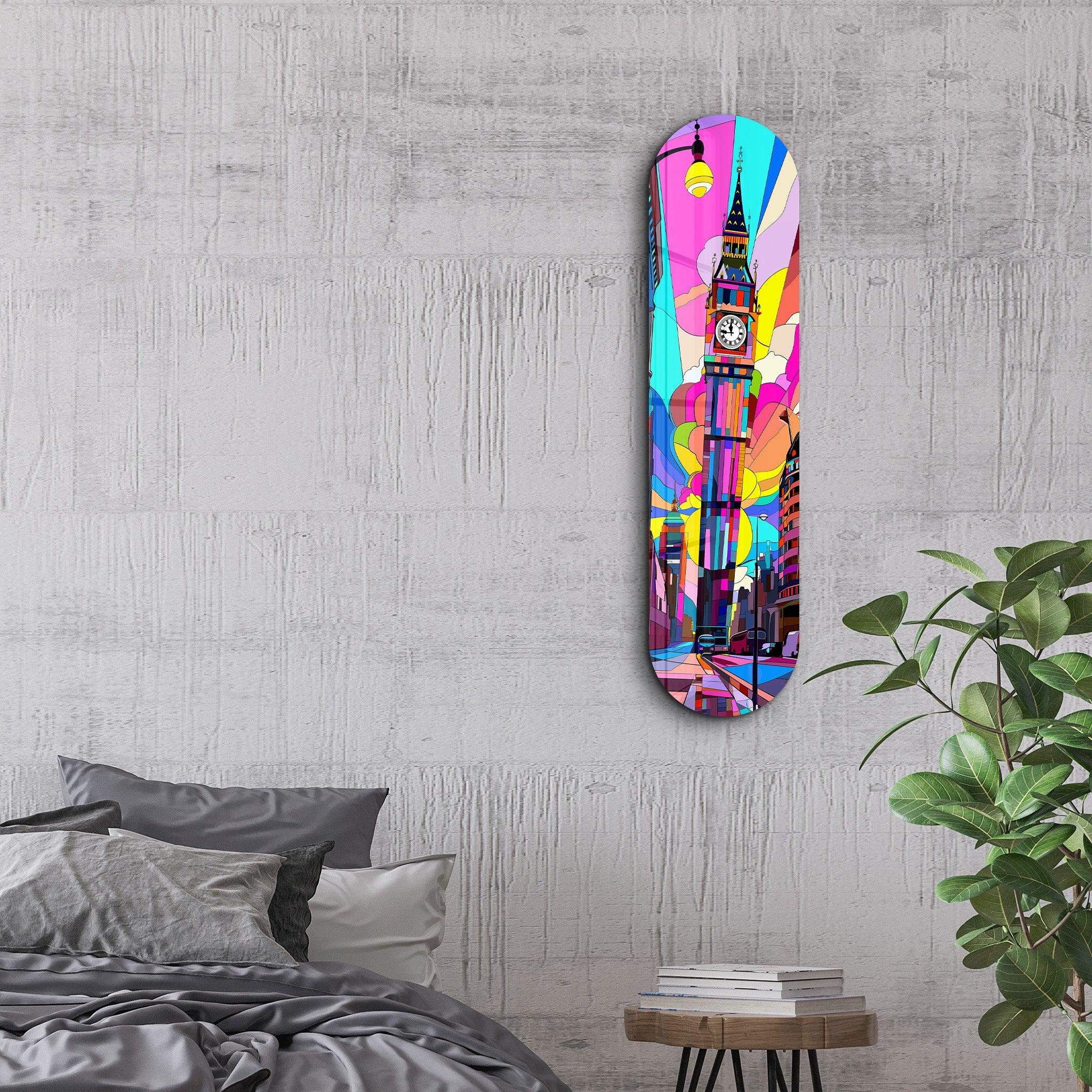 London Skateboard | Glass Wall Art - Artdesigna