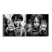 Glass wall art featuring protest portraits from the Voices of Peace collection by Artdesigna, showcasing vibrant glass artwork.