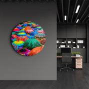 ・"Colorful Umbrellas"・Rounded Glass Wall Art - ArtDesigna Glass Printing Wall Art