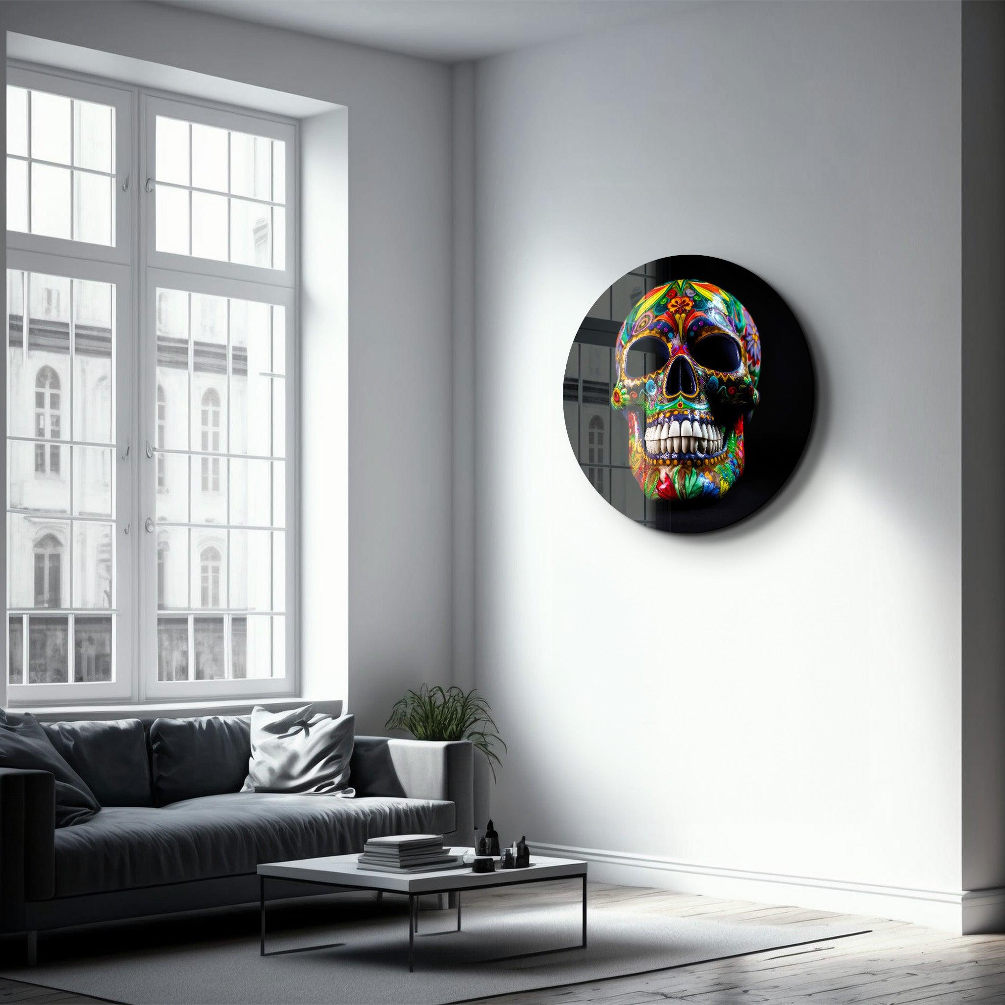 ・"Mexican Sugar Skull"・Rounded Glass Wall Art - ArtDesigna Glass Printing Wall Art