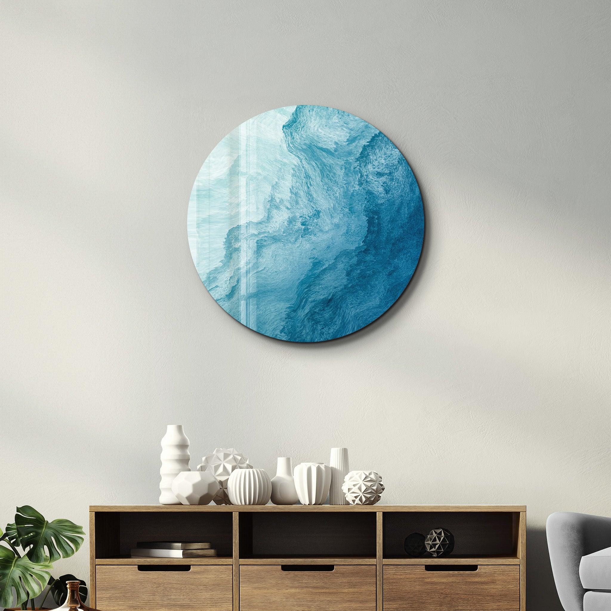 ・"Blue Paint Waves"・Rounded Glass Wall Art - ArtDesigna Glass Printing Wall Art