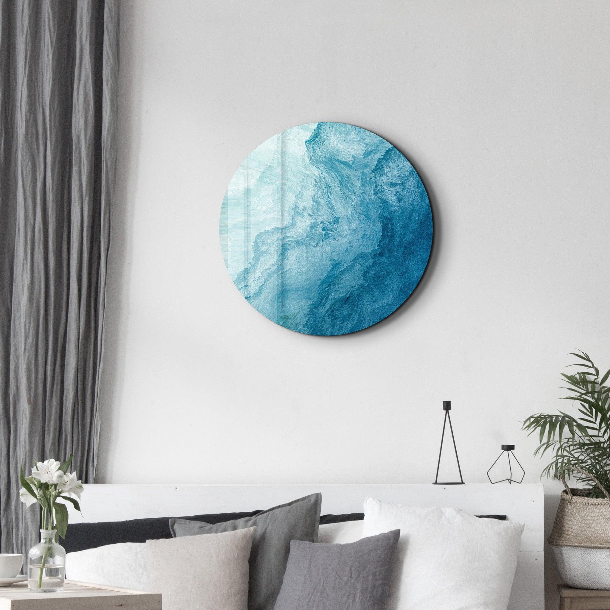 ・"Blue Paint Waves"・Rounded Glass Wall Art - ArtDesigna Glass Printing Wall Art