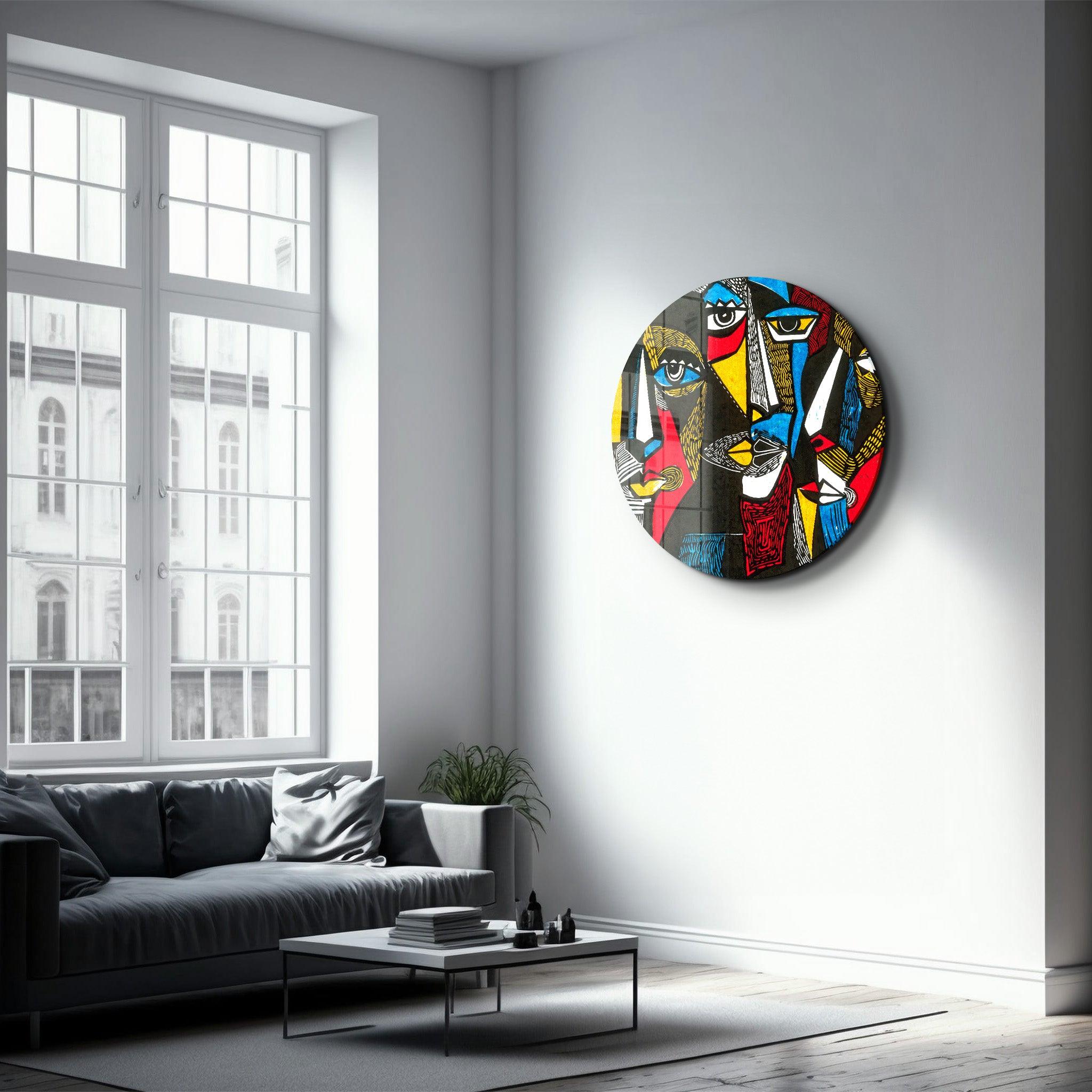 ・"African Faces Colorful"・Rounded Glass Wall Art - ArtDesigna Glass Printing Wall Art