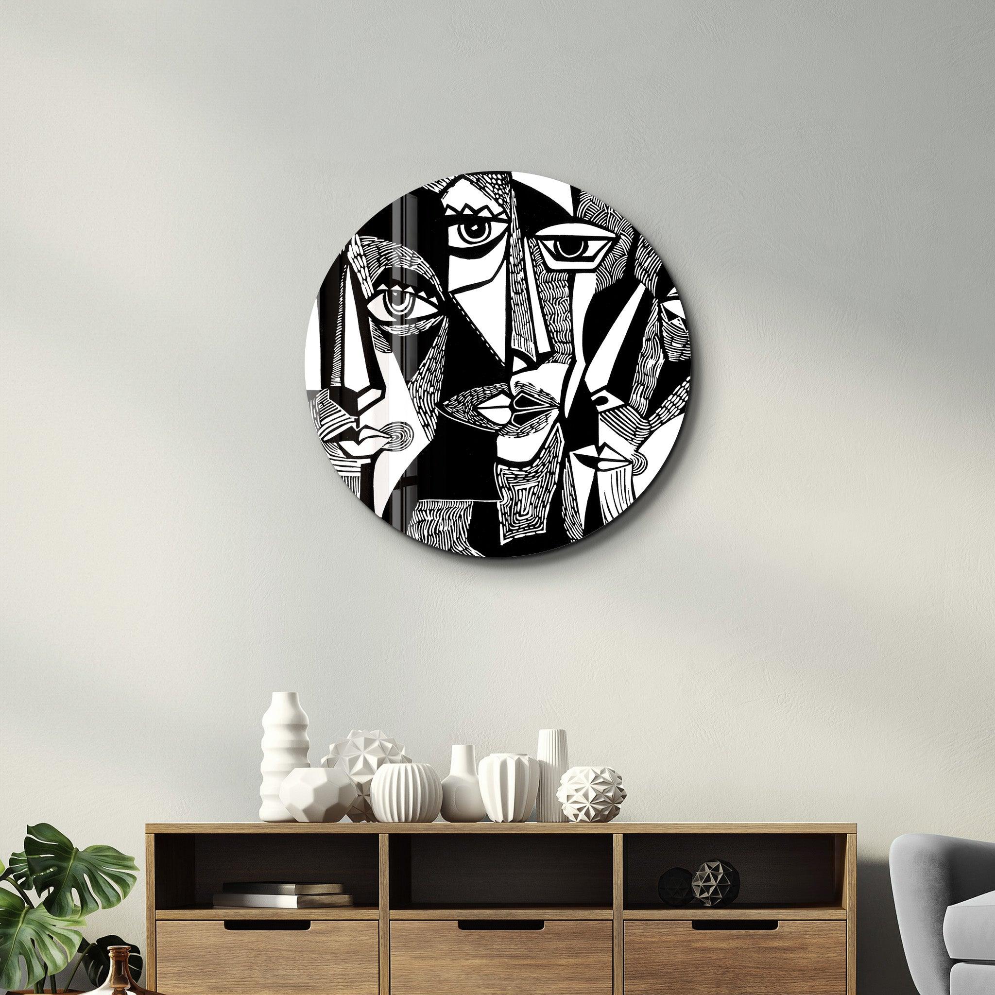 ・"African Faces Black and White"・Rounded Glass Wall Art - ArtDesigna Glass Printing Wall Art