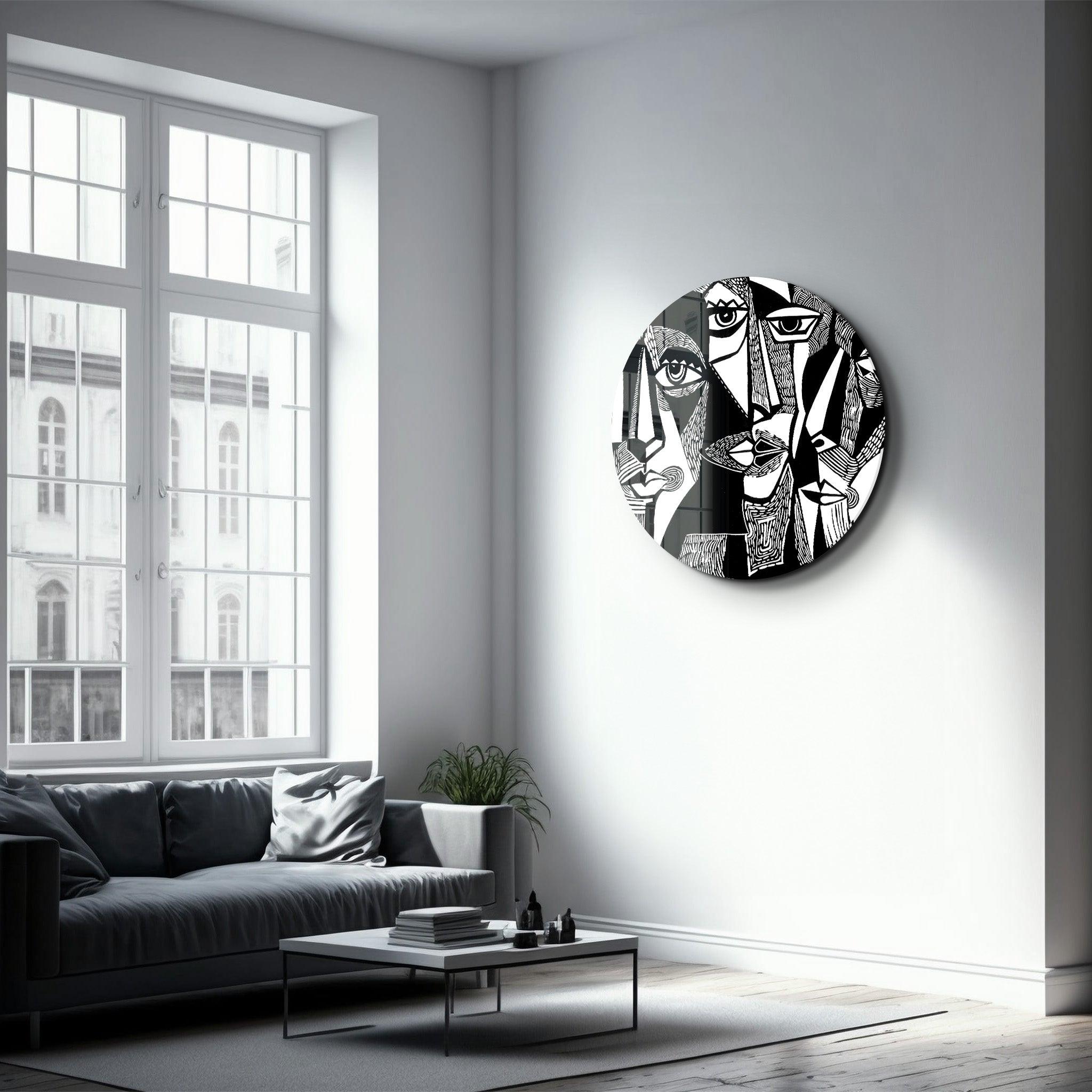 ・"African Faces Black and White"・Rounded Glass Wall Art - ArtDesigna Glass Printing Wall Art