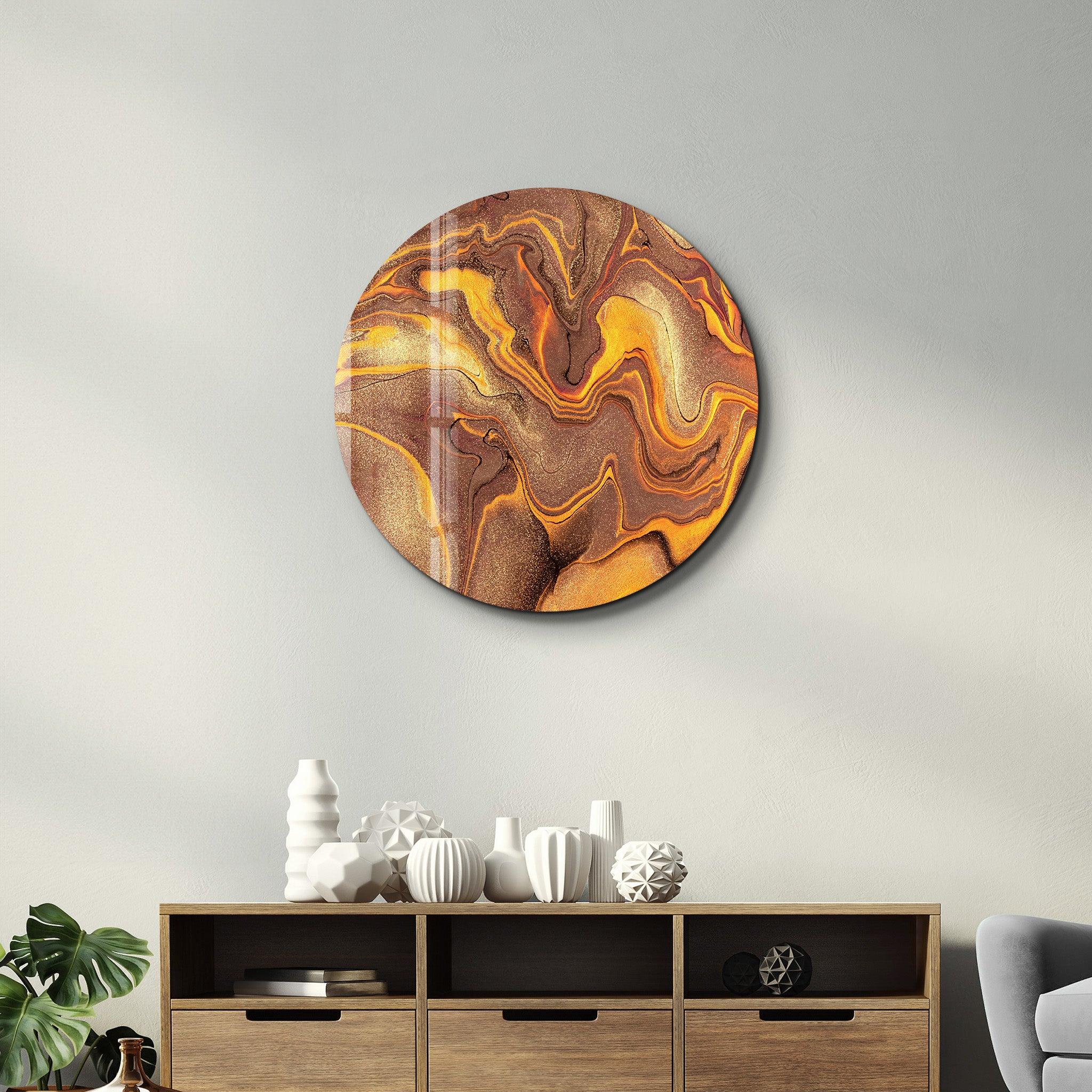 ・"Golden Dust"・Rounded Glass Wall Art - ArtDesigna Glass Printing Wall Art