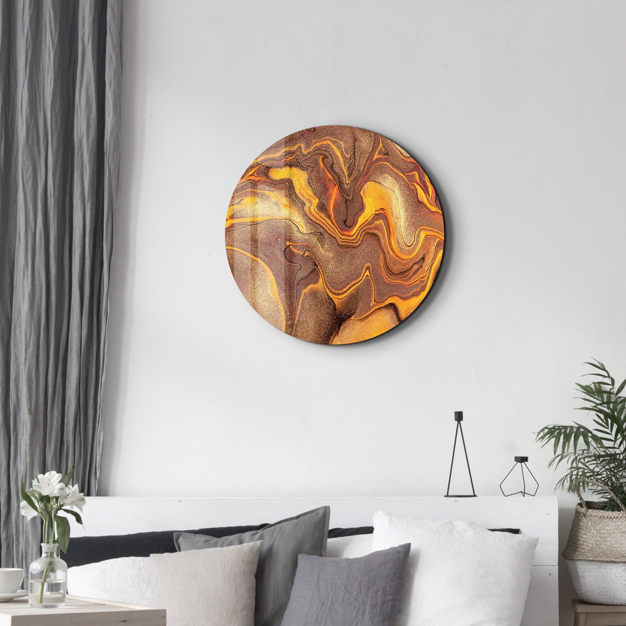 ・"Golden Dust"・Rounded Glass Wall Art - ArtDesigna Glass Printing Wall Art