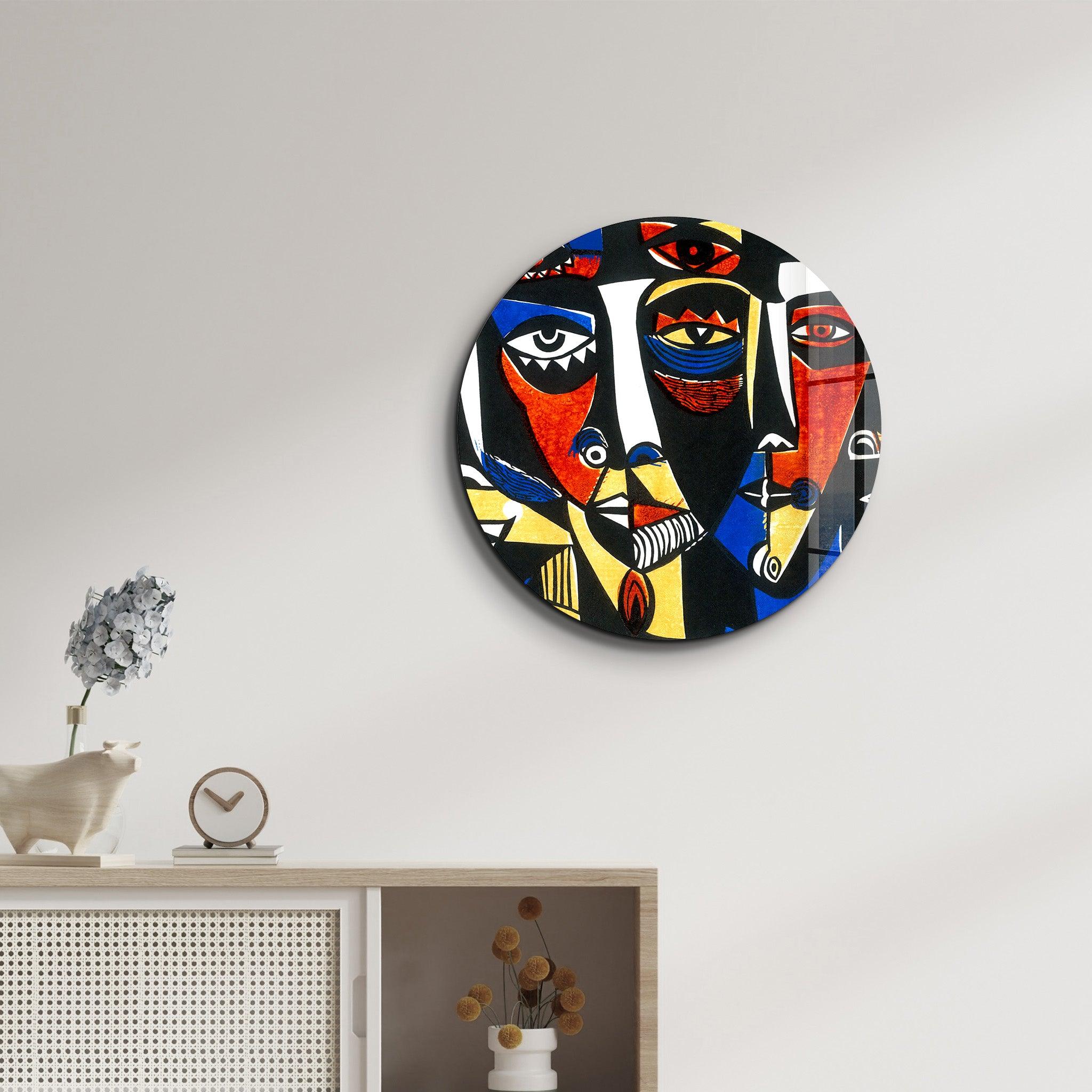 ・"African Faces Colorful 3"・Rounded Glass Wall Art - ArtDesigna Glass Printing Wall Art