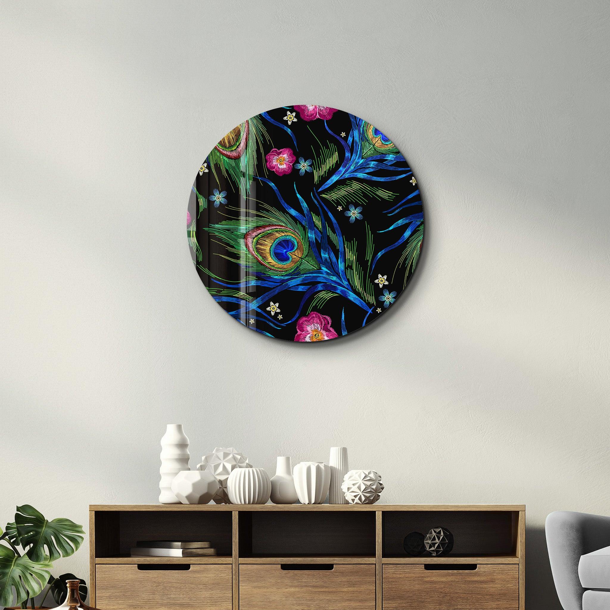 ・"Peacock"・Rounded Glass Wall Art - ArtDesigna Glass Printing Wall Art