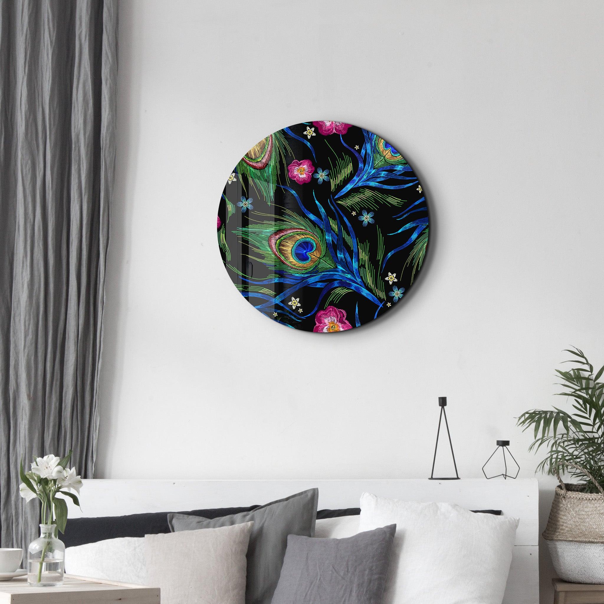 ・"Peacock"・Rounded Glass Wall Art - ArtDesigna Glass Printing Wall Art