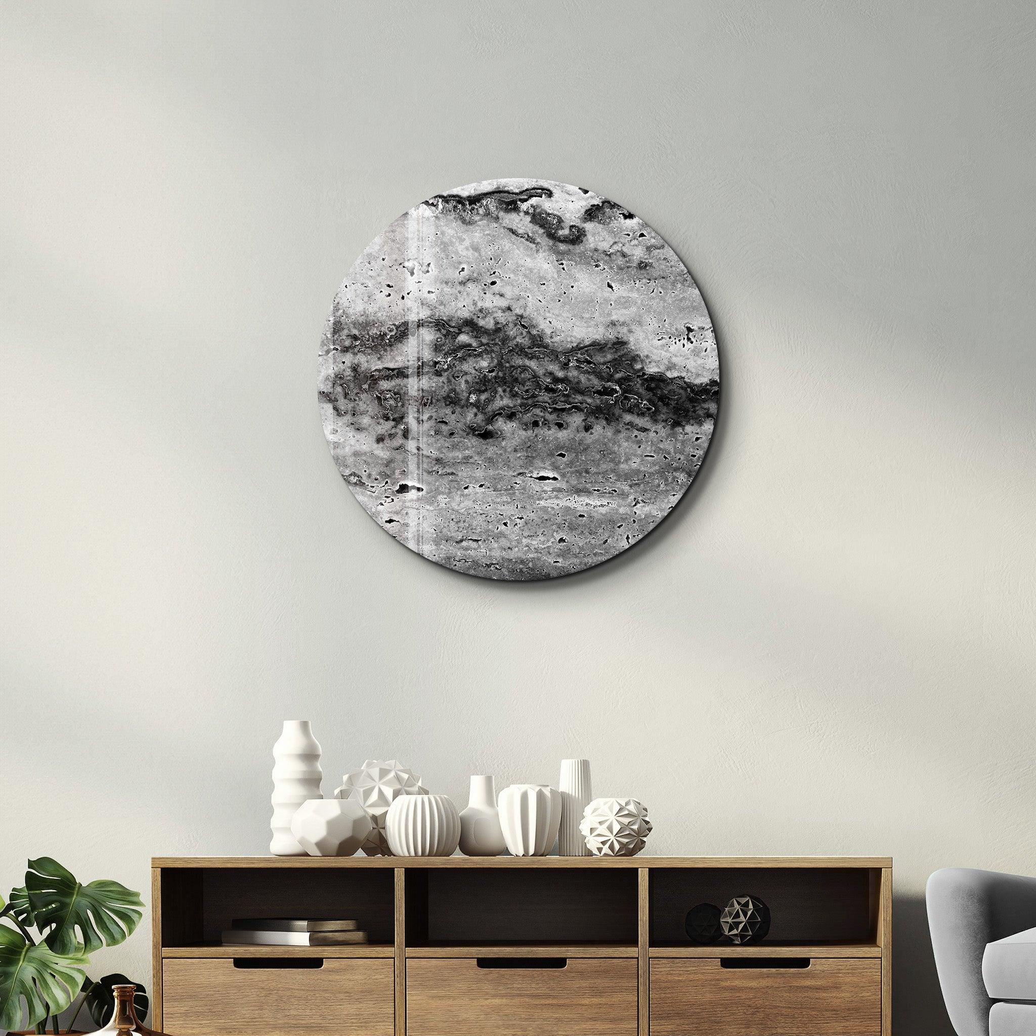 ・"Travertine - Black and White "・Rounded Glass Wall Art - ArtDesigna Glass Printing Wall Art