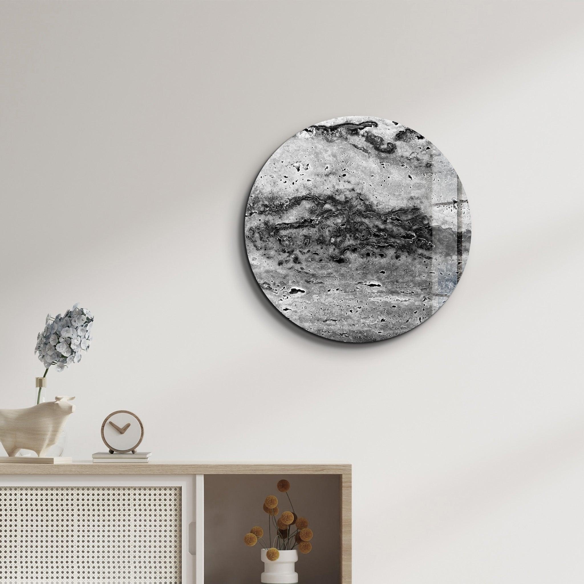 ・"Travertine - Black and White "・Rounded Glass Wall Art - ArtDesigna Glass Printing Wall Art