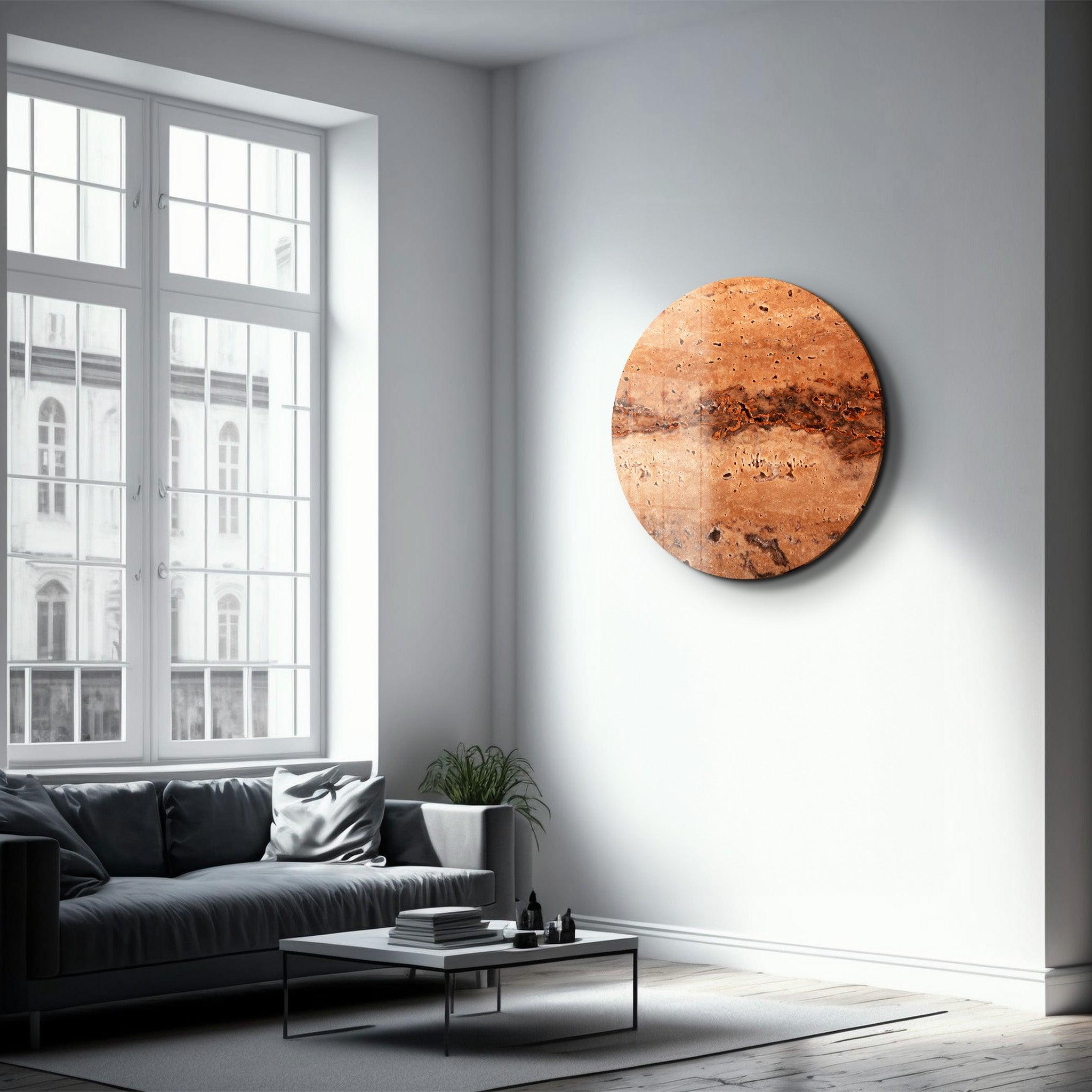 ・"Travertine Stone - Sun"・Rounded Glass Wall Art - ArtDesigna Glass Printing Wall Art