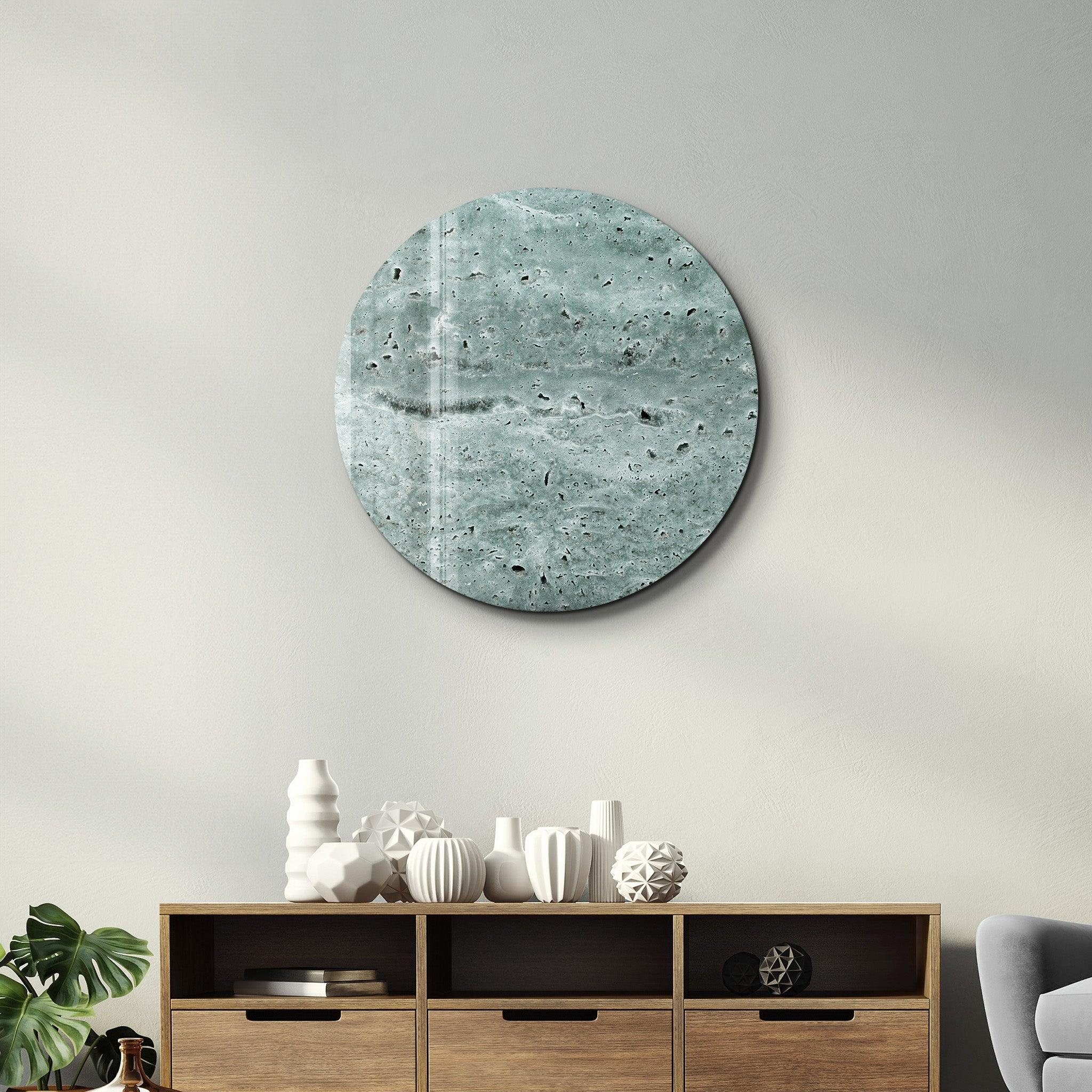 ・"Travertine - Moon - BlueGray"・Rounded Glass Wall Art - ArtDesigna Glass Printing Wall Art