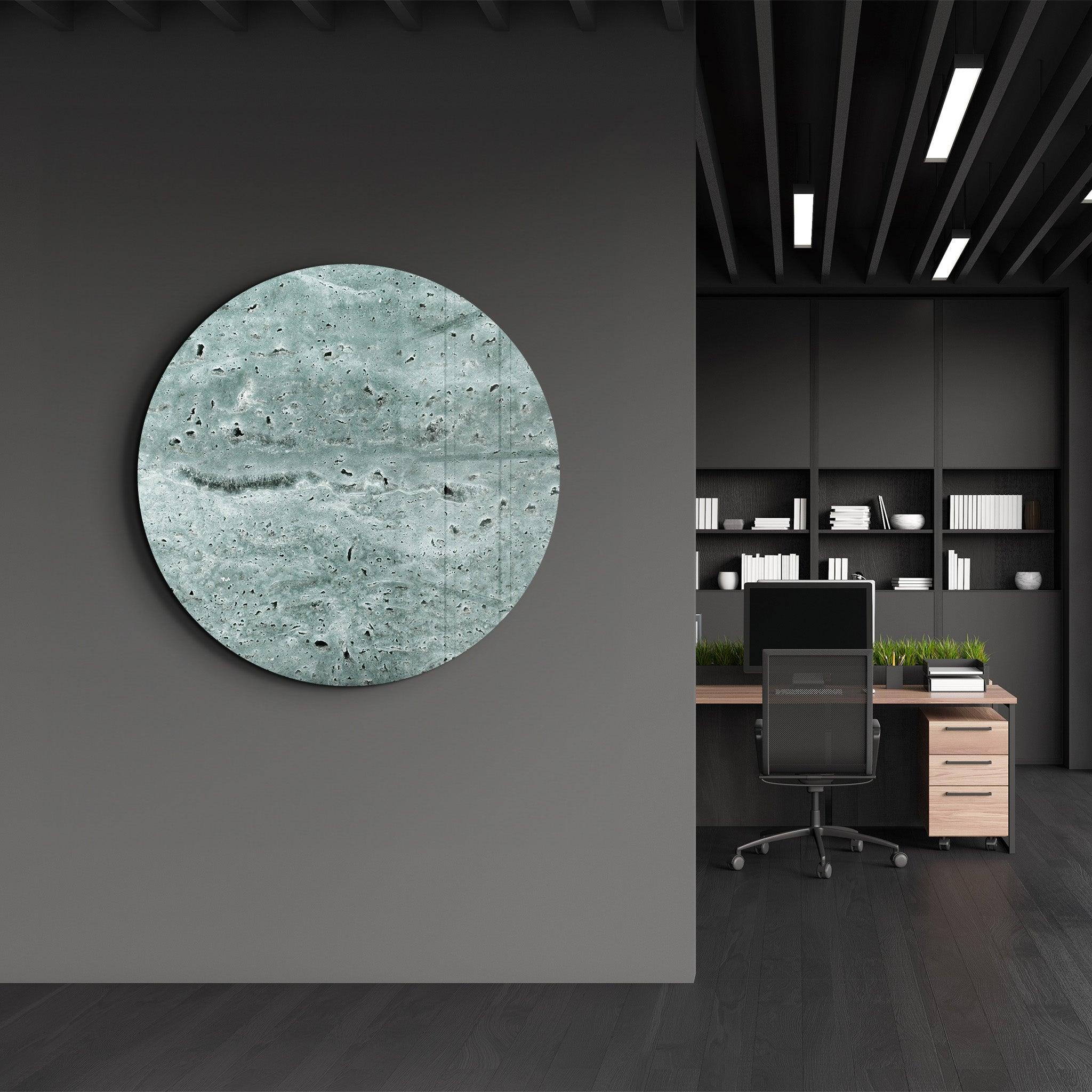 ・"Travertine - Moon - BlueGray"・Rounded Glass Wall Art - ArtDesigna Glass Printing Wall Art