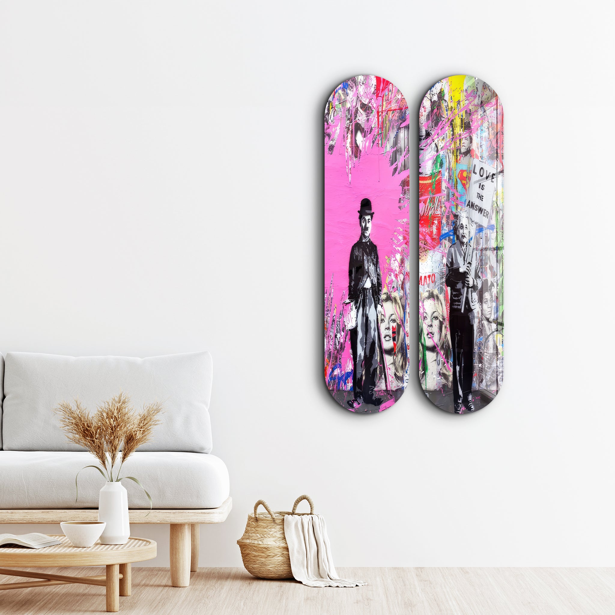 Banksy Pink Love Skateboard | Glass Wall Art