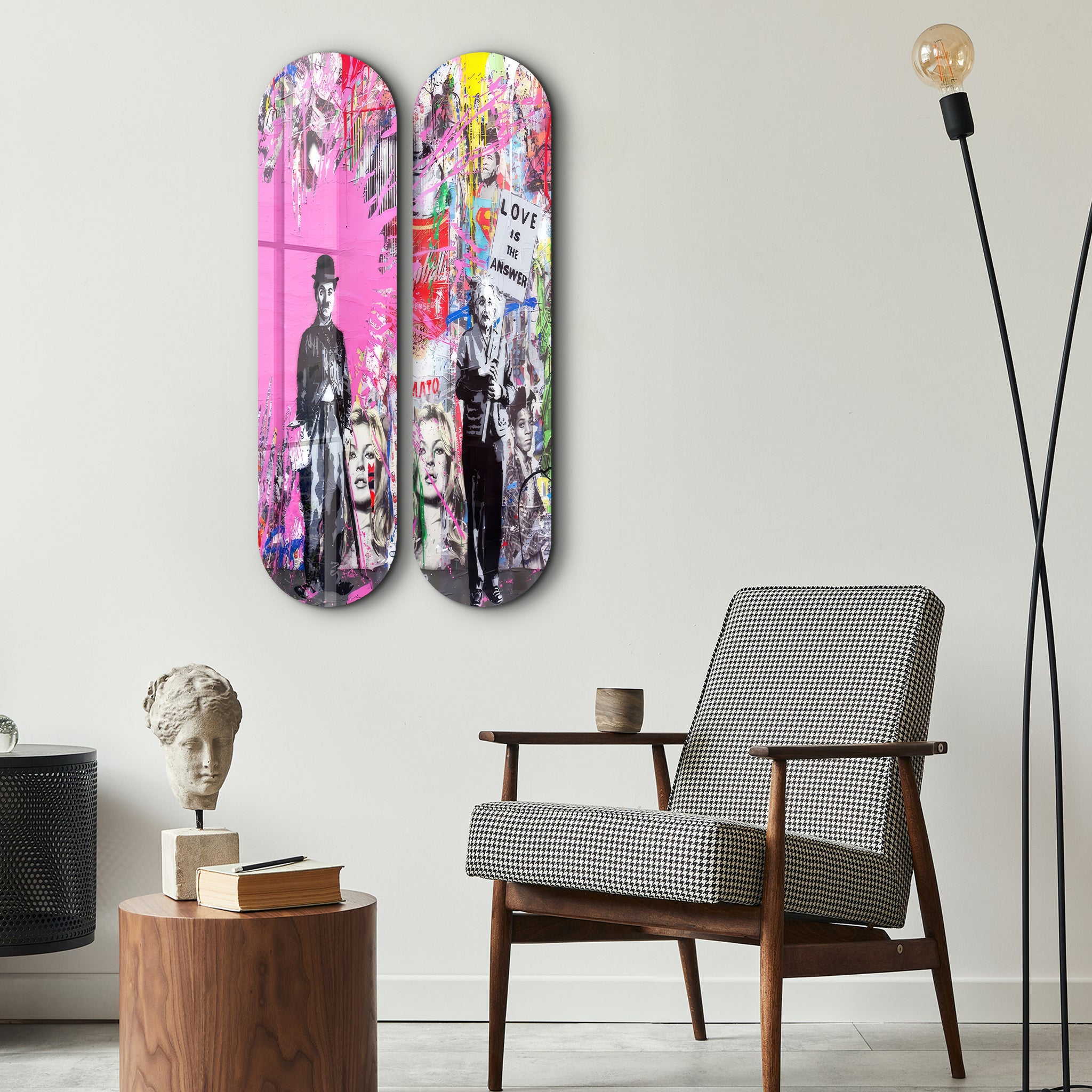 Banksy Pink Love Skateboard | Glass Wall Art