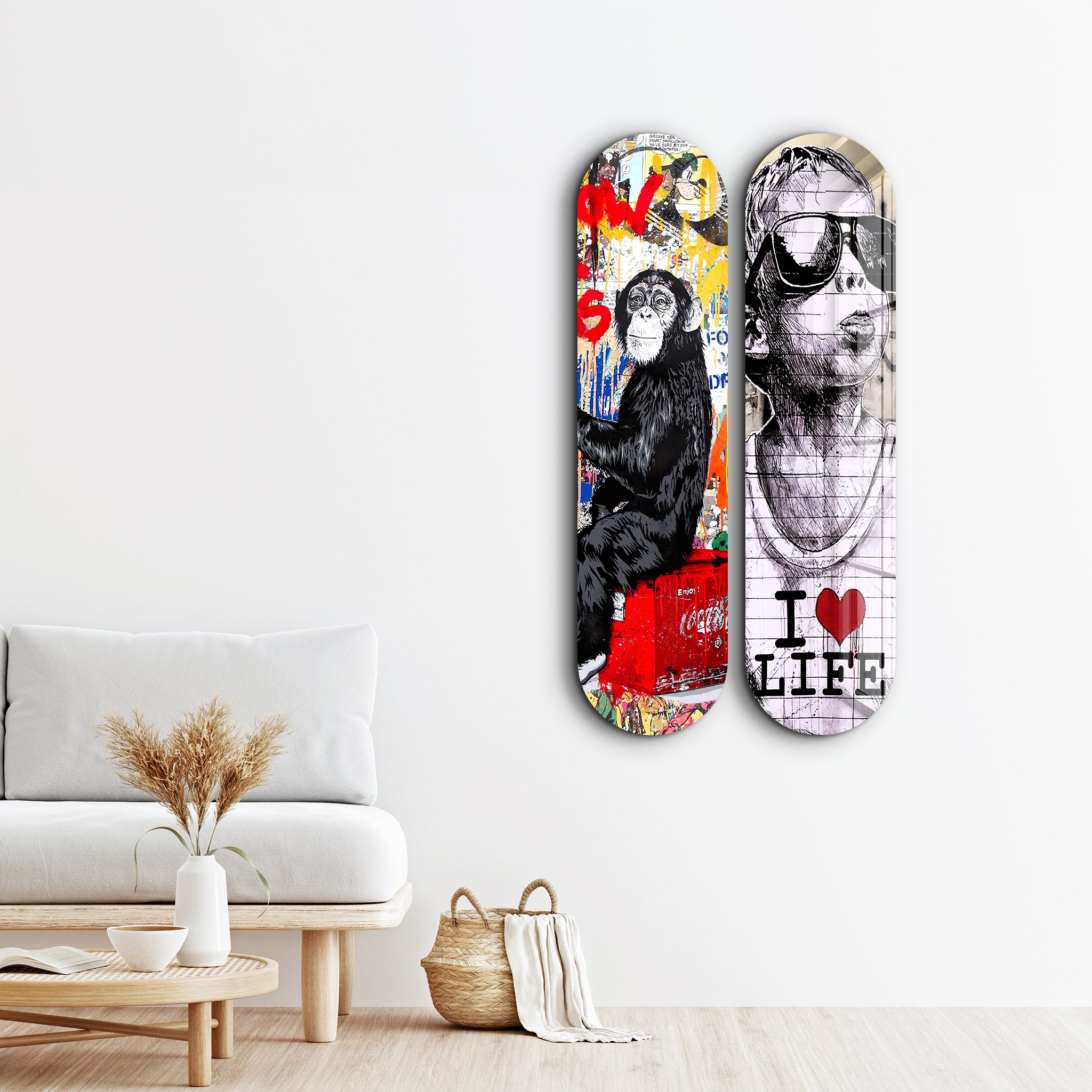 I love Life Banksy Skateboard | Glass Wall Art