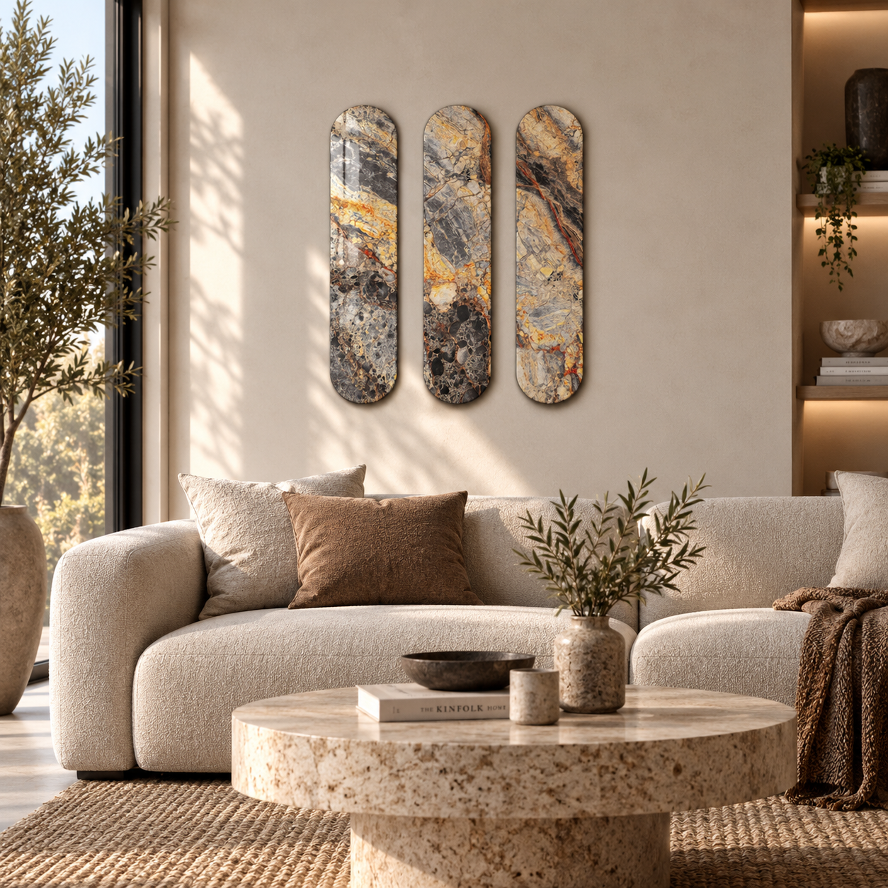 Ember Stone Trio | Glass Wall Art