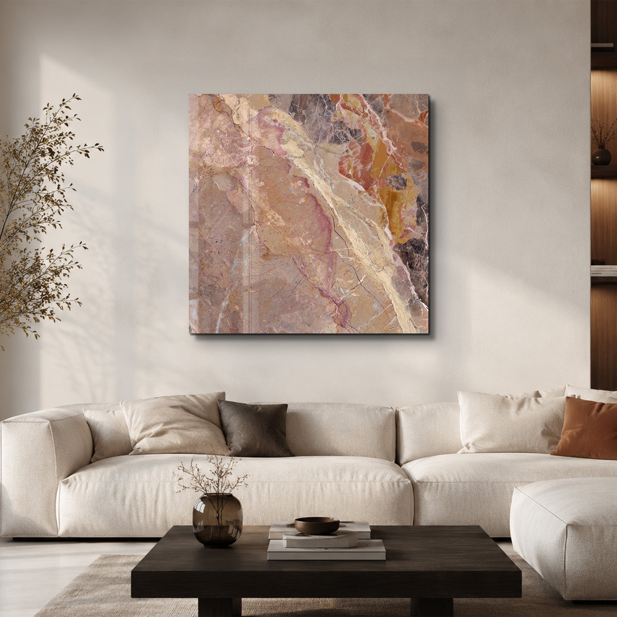 Terracotta Marble 2 Square Art | Glass Wall Art