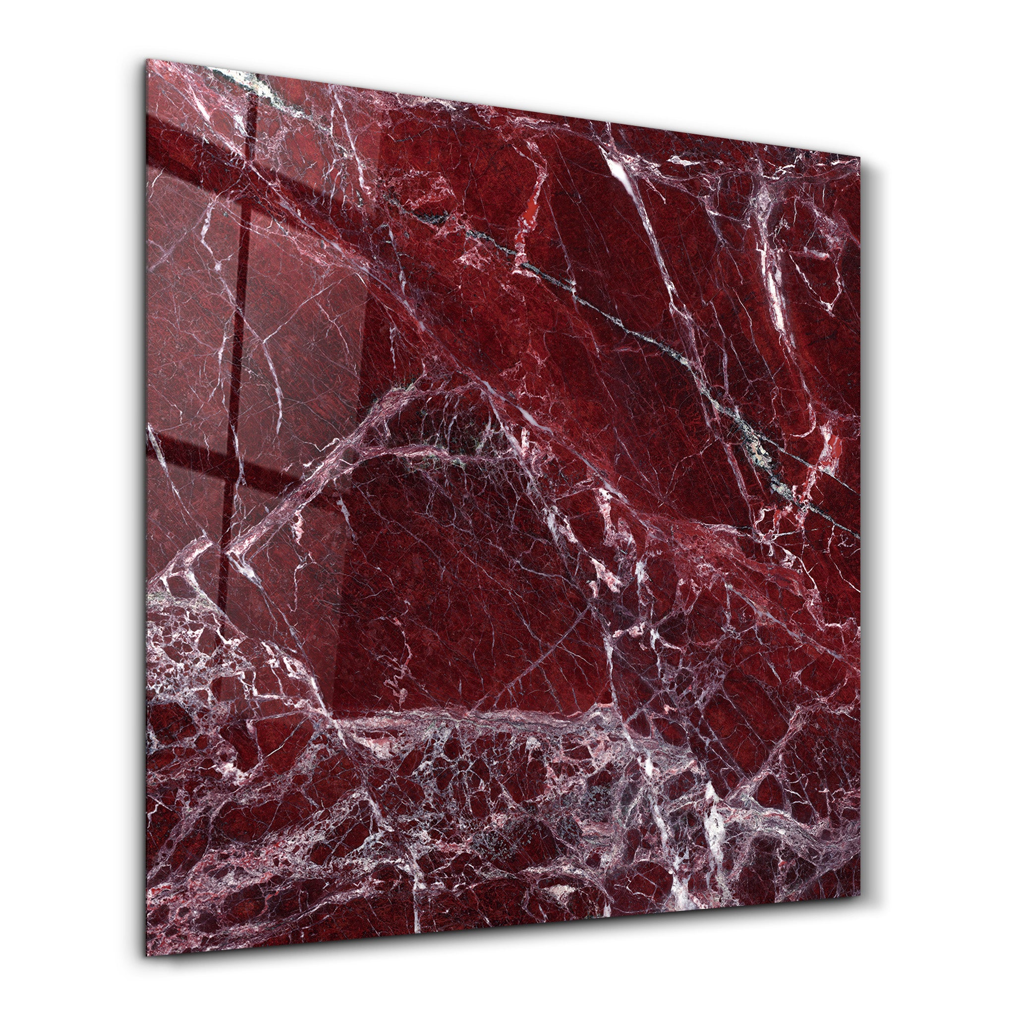 Crimson Veins Square Art | Glass Wall Art