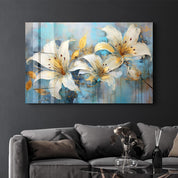 White Blooms | Glass Wall Art - Artdesigna