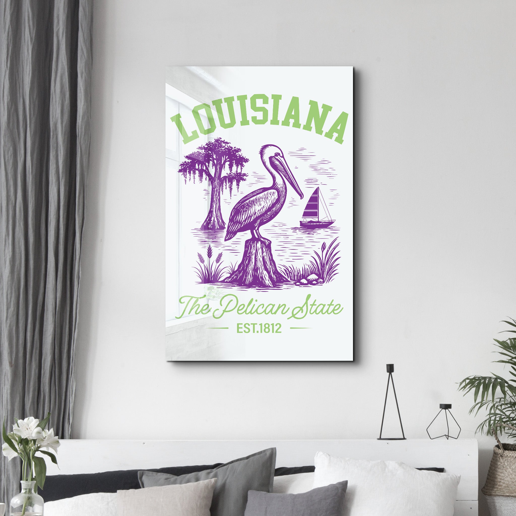 Louisiana - The Pelican State | Glass Wall Art