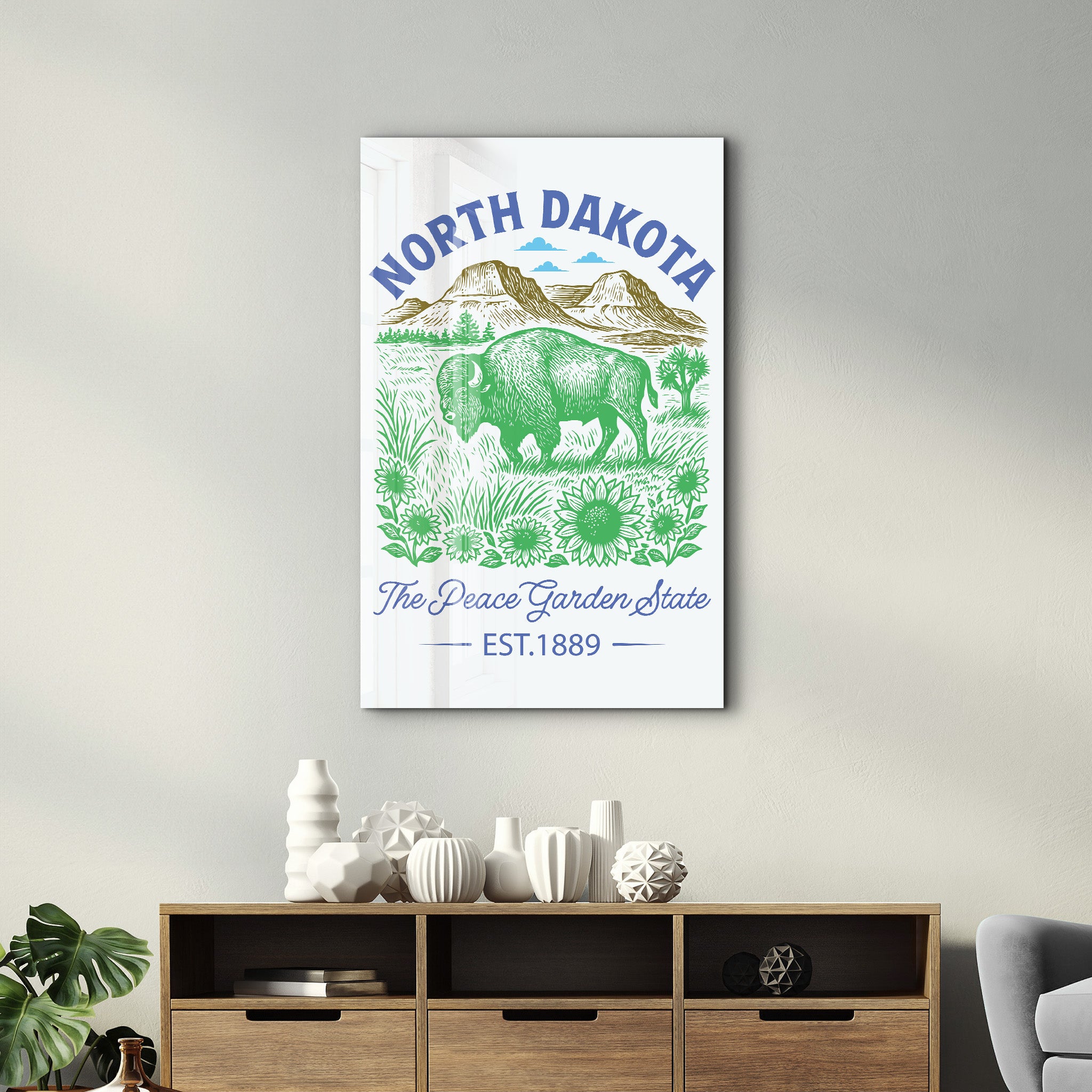 North Dakota - The Peace Garden State | Glass Wall Art
