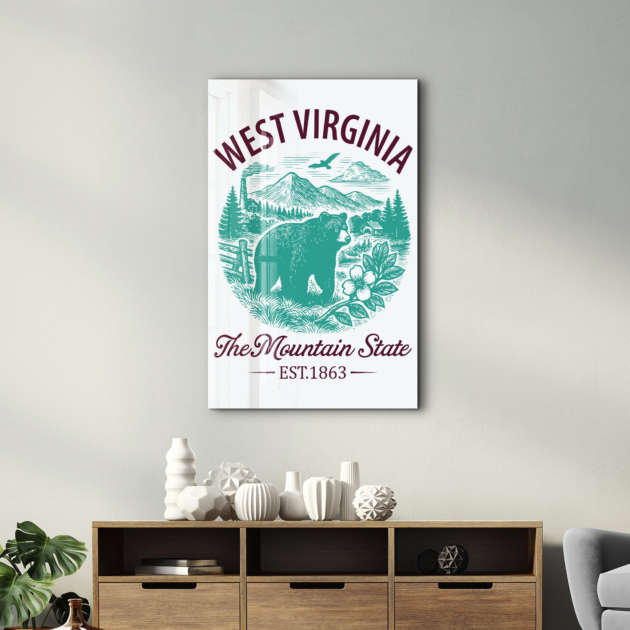 West Virginia - The Mountain State | Glass Wall Art