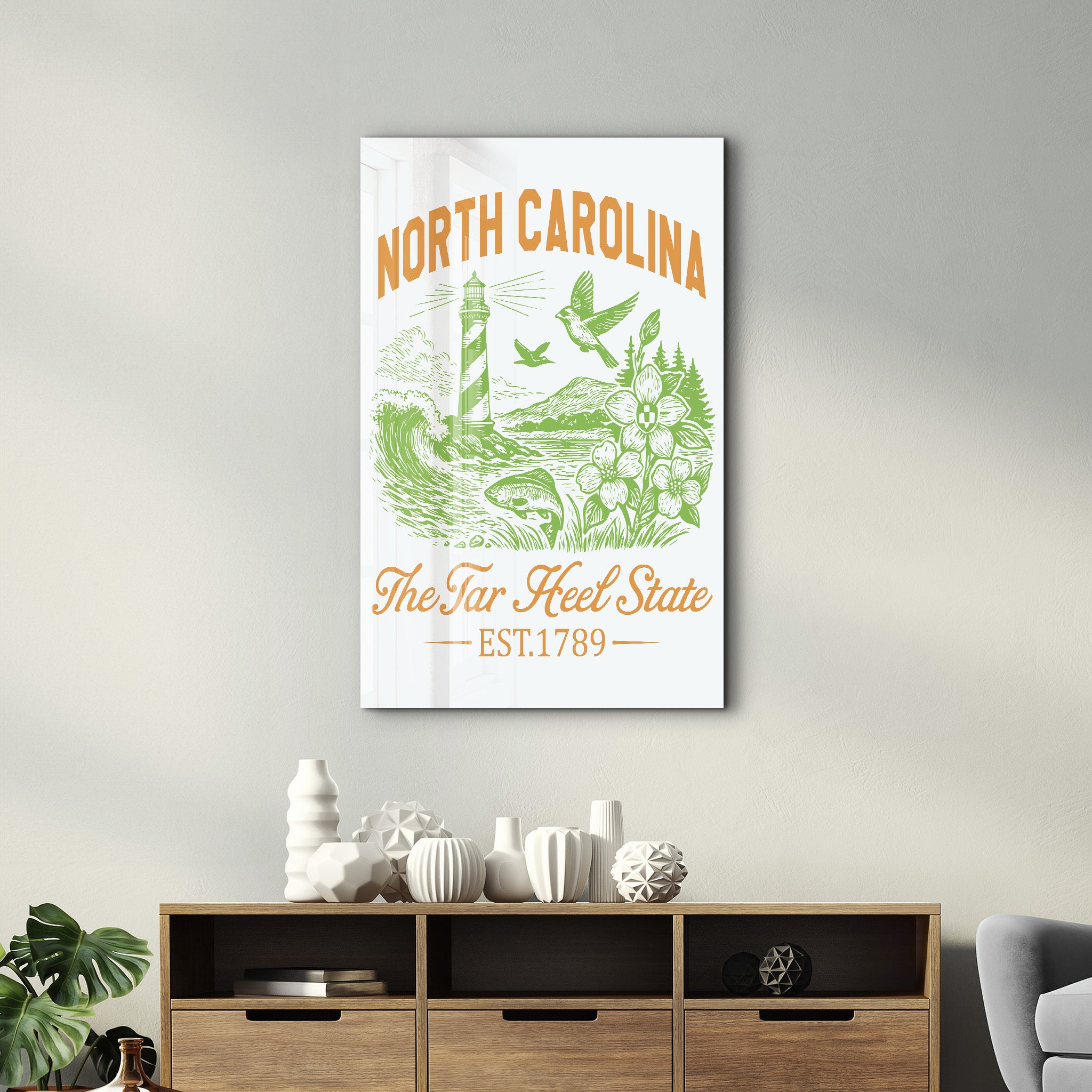 North Carolina - The Tar Heel State | Glass Wall Art
